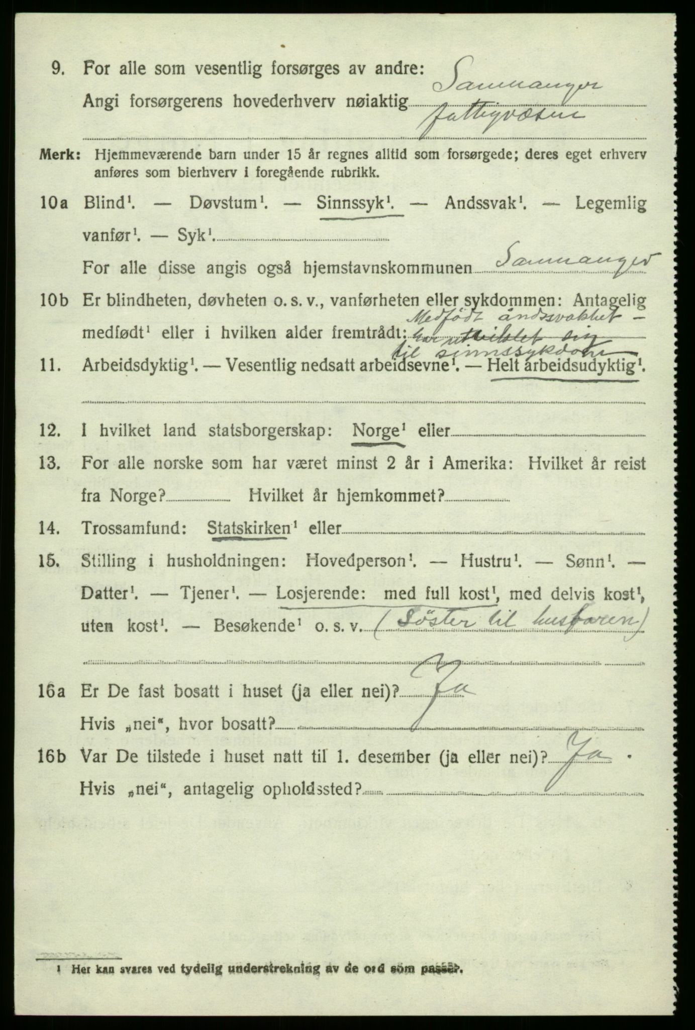 SAB, 1920 census for Samnanger, 1920, p. 1492