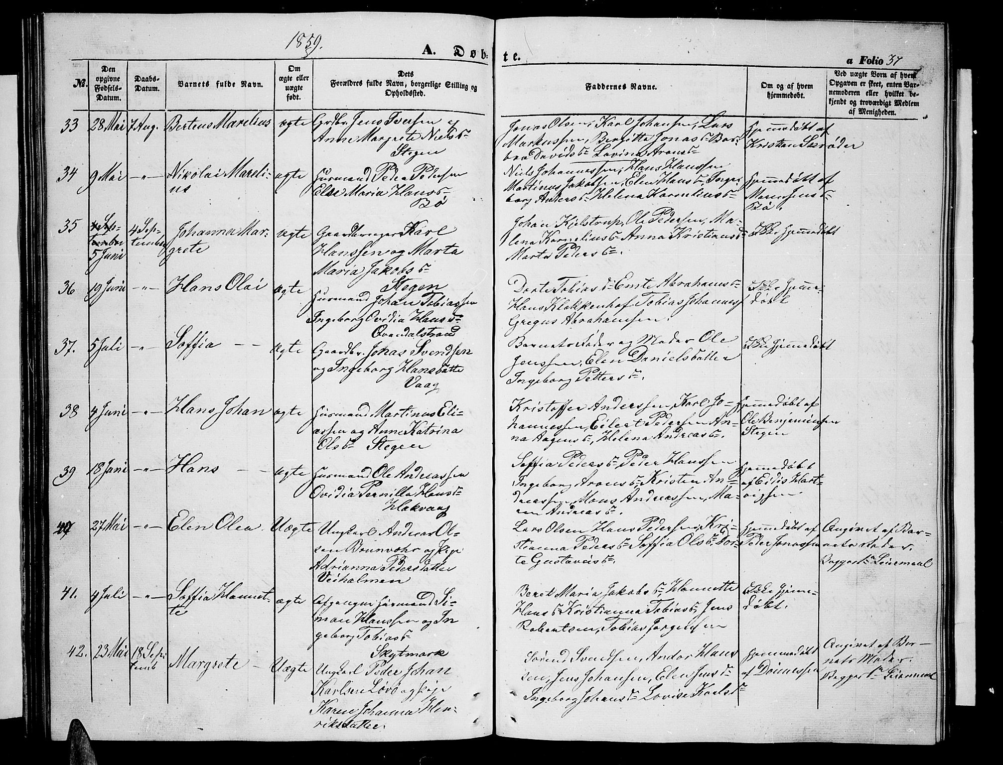 Ministerialprotokoller, klokkerbøker og fødselsregistre - Nordland, AV/SAT-A-1459/855/L0814: Parish register (copy) no. 855C03, 1851-1864, p. 37