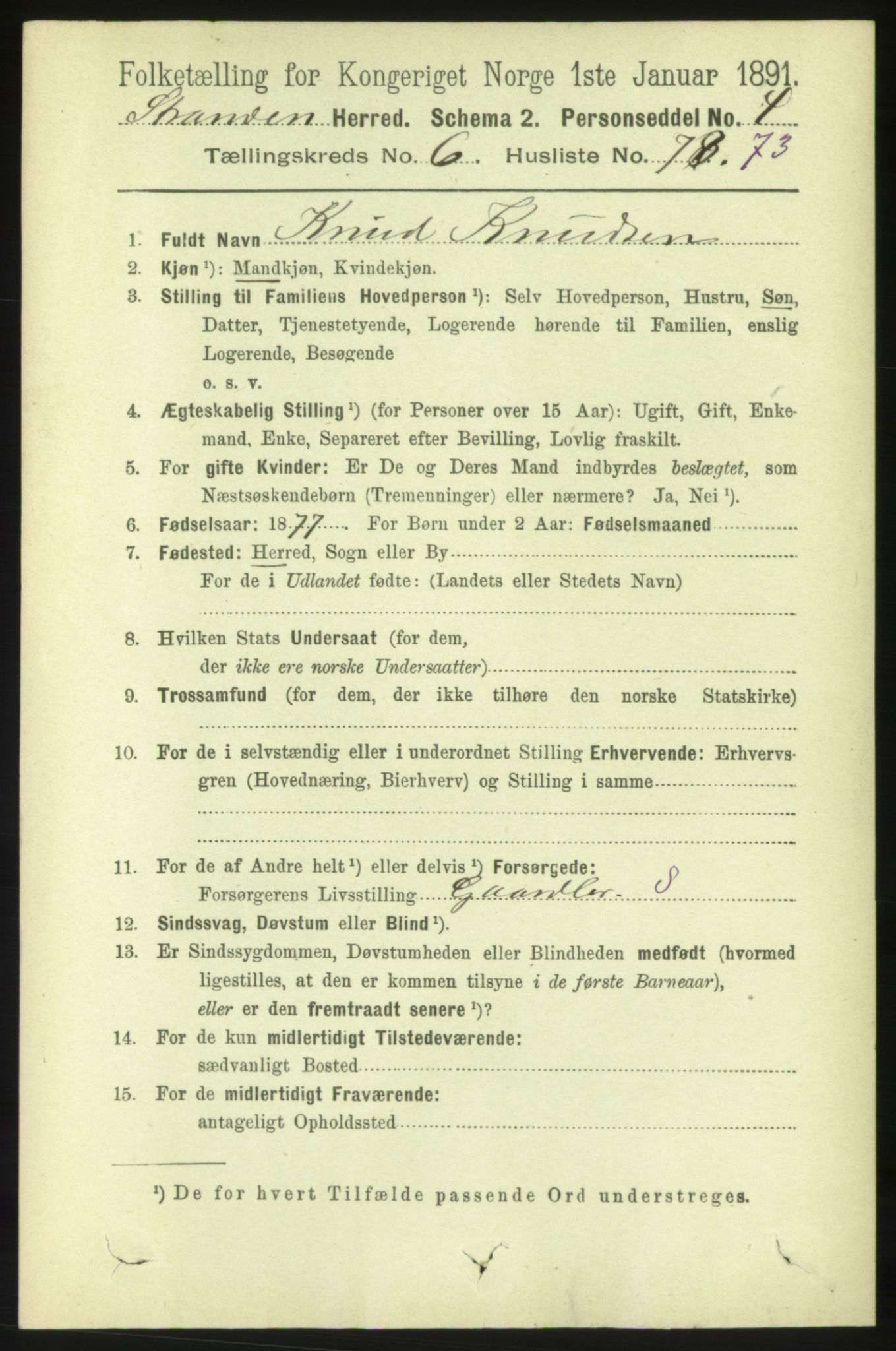 RA, 1891 census for 1525 Stranda, 1891, p. 1663