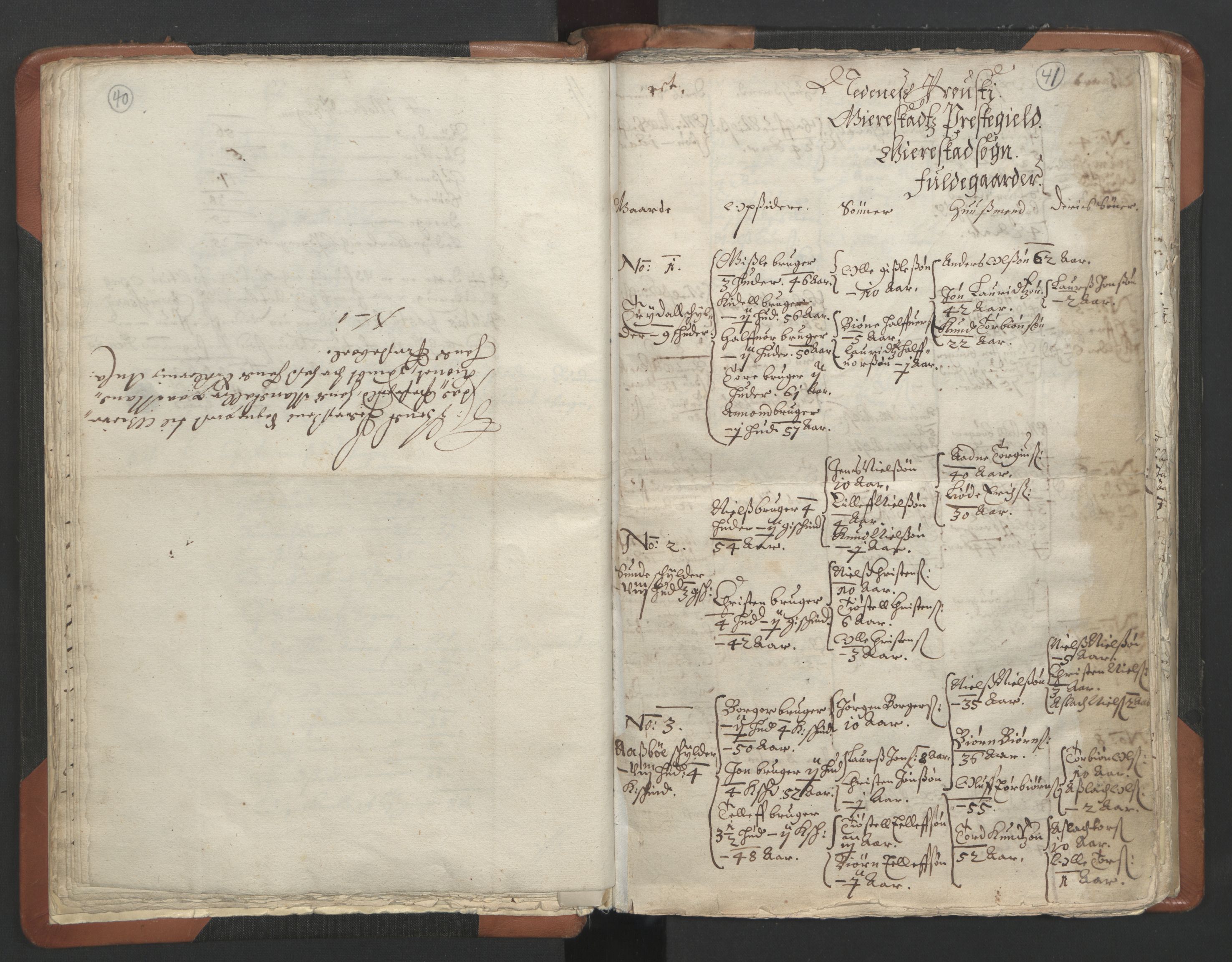 RA, Vicar's Census 1664-1666, no. 13: Nedenes deanery, 1664-1666, p. 40-41