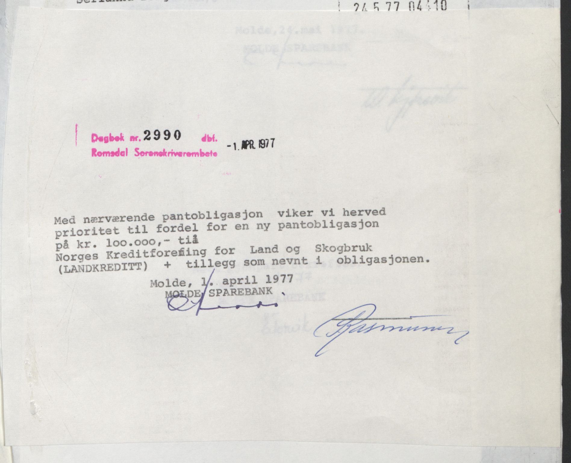 Romsdal sorenskriveri, AV/SAT-A-4149/1/2/2C: Mortgage book no. B5, 1949-1950, Diary no: : 2990/1977