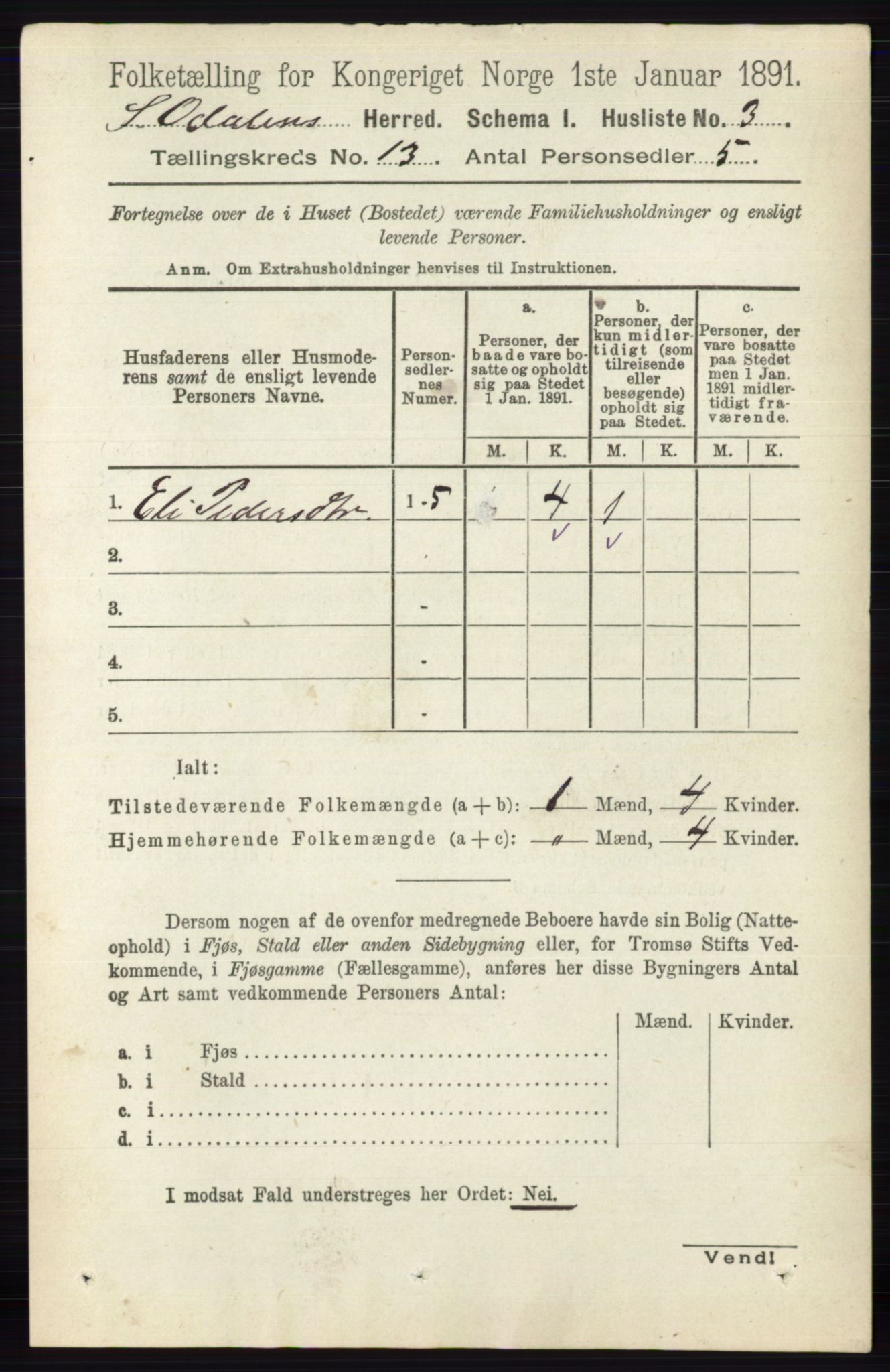 RA, 1891 census for 0419 Sør-Odal, 1891, p. 5509