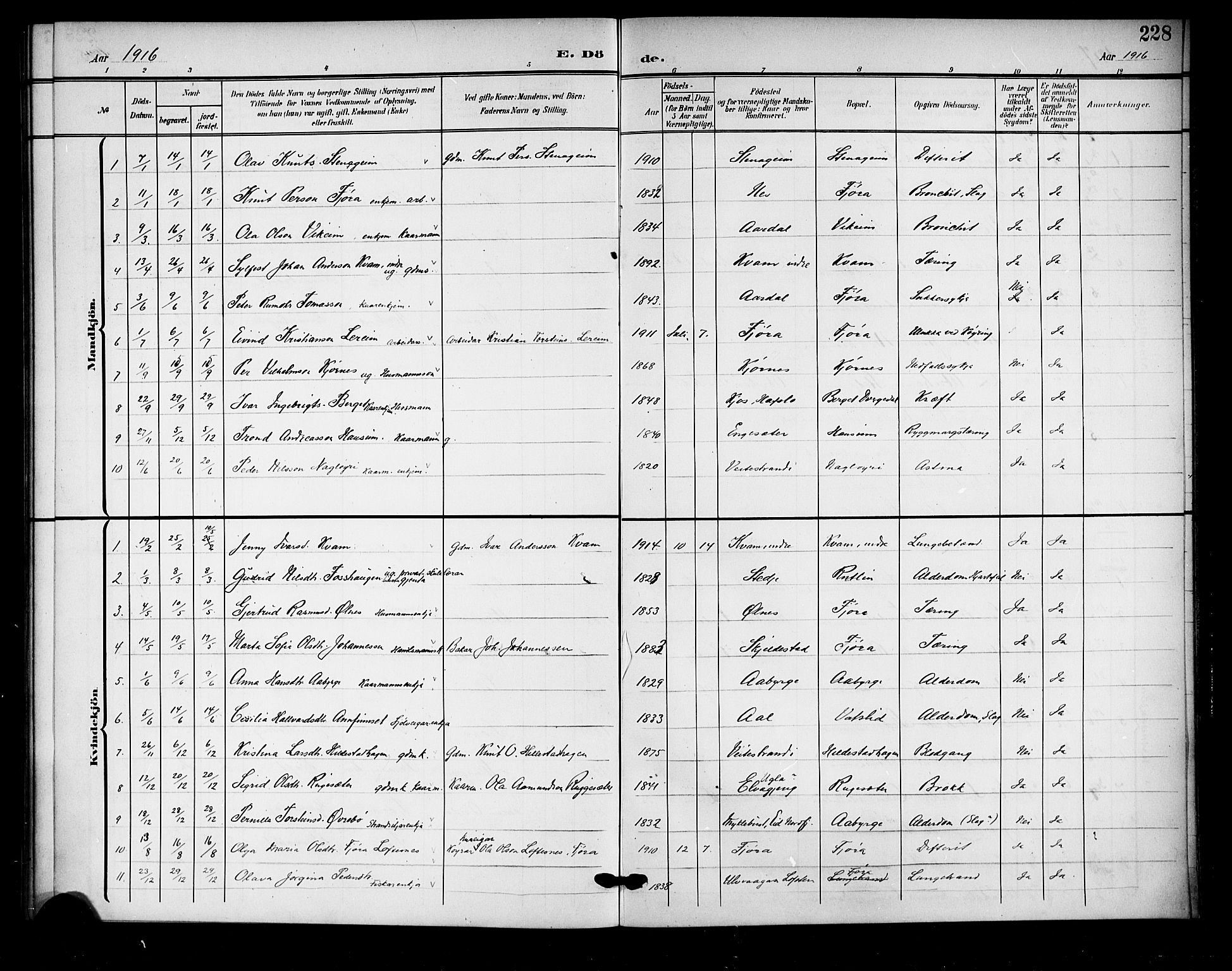 Sogndal sokneprestembete, AV/SAB-A-81301/H/Hab/Haba/L0002: Parish register (copy) no. A 2, 1908-1924, p. 228