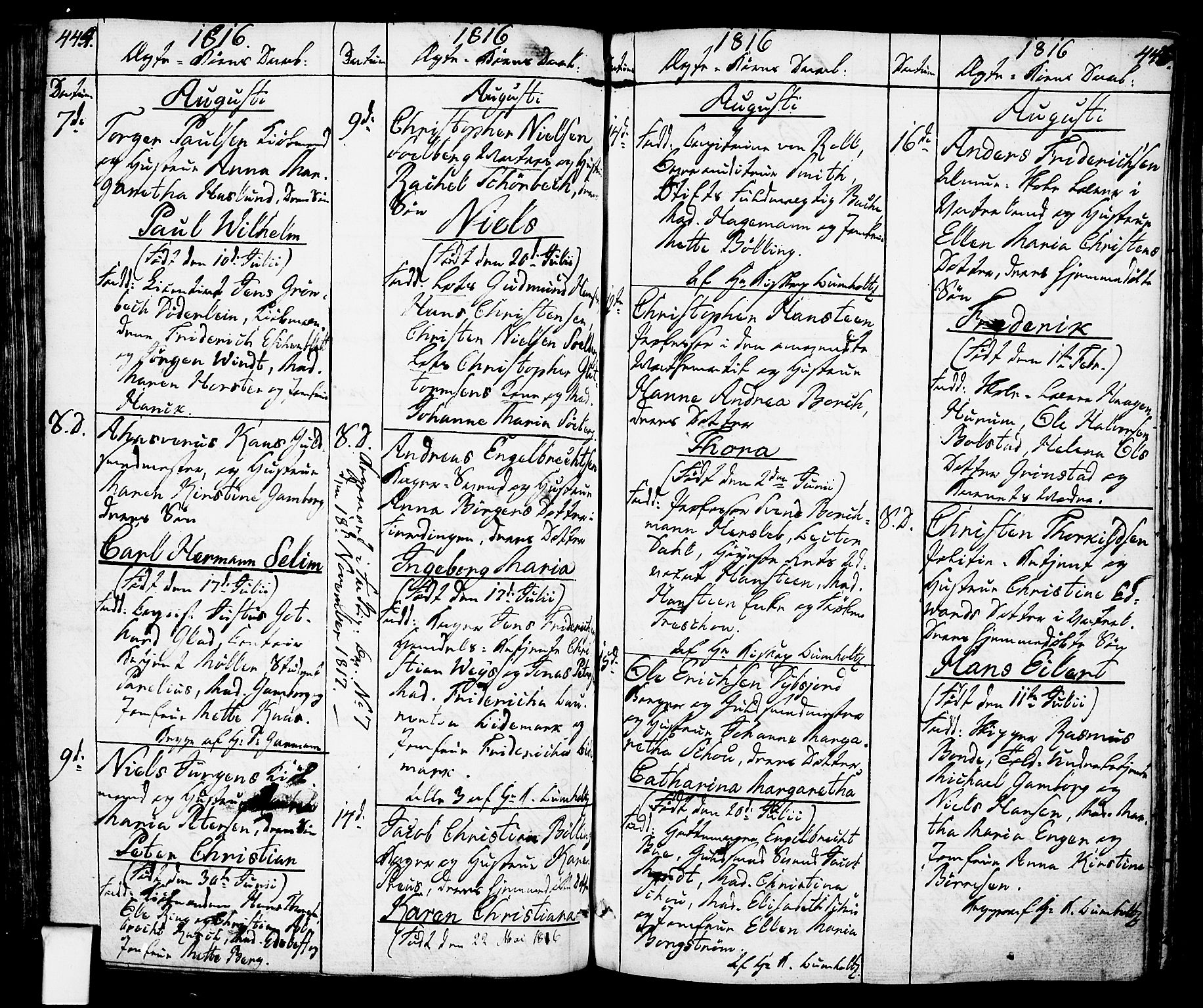Oslo domkirke Kirkebøker, SAO/A-10752/F/Fa/L0006: Parish register (official) no. 6, 1807-1817, p. 444-445