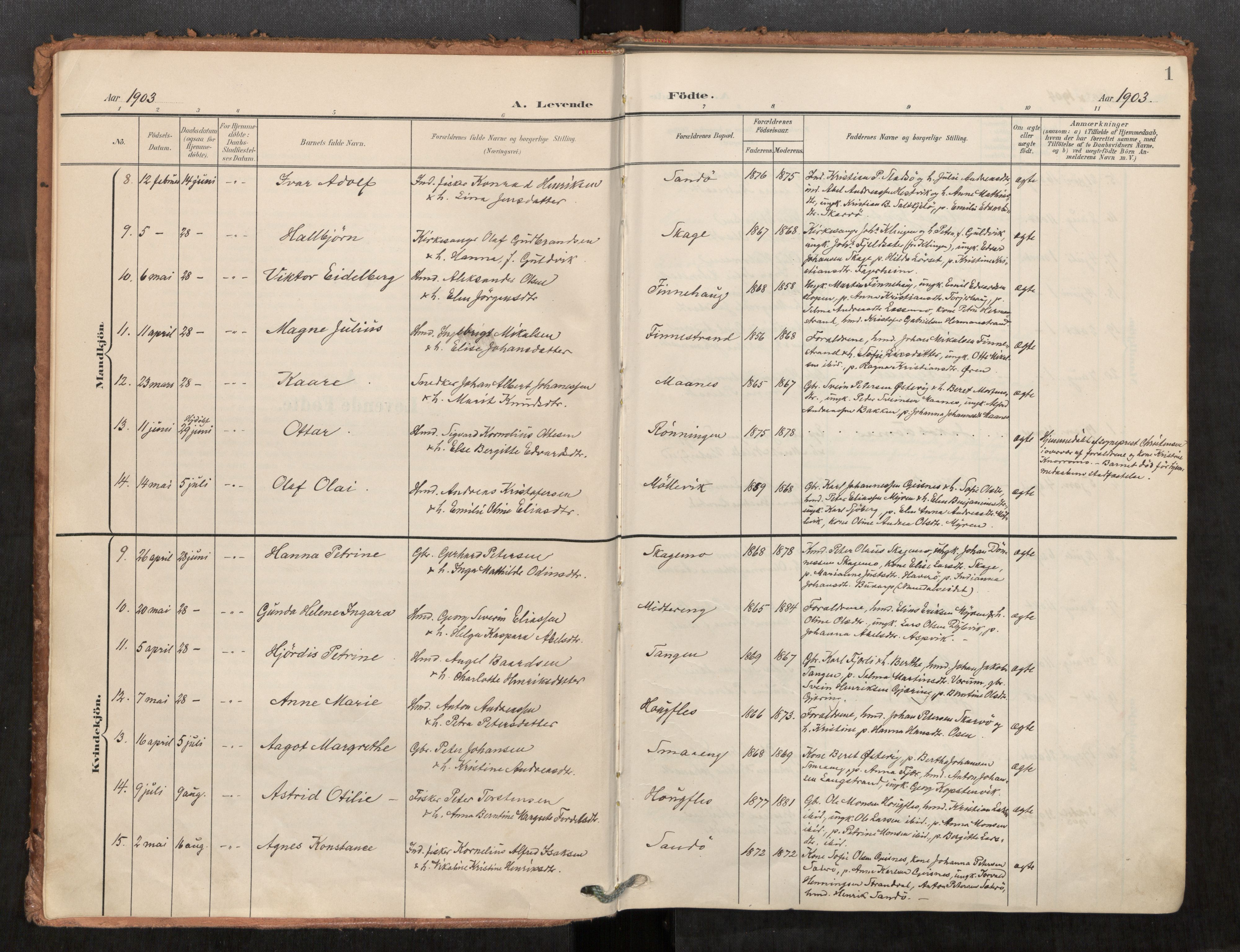 Kolvereid sokneprestkontor, SAT/A-1171/H/Ha/Haa/L0001: Parish register (official) no. 1, 1903-1922, p. 1