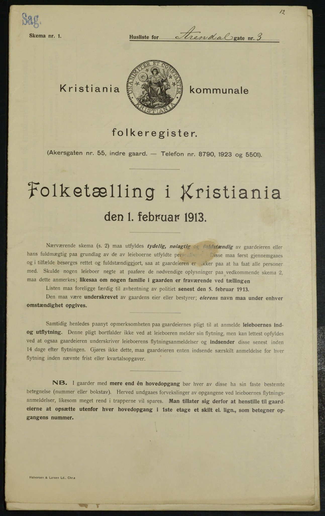 OBA, Municipal Census 1913 for Kristiania, 1913, p. 1878