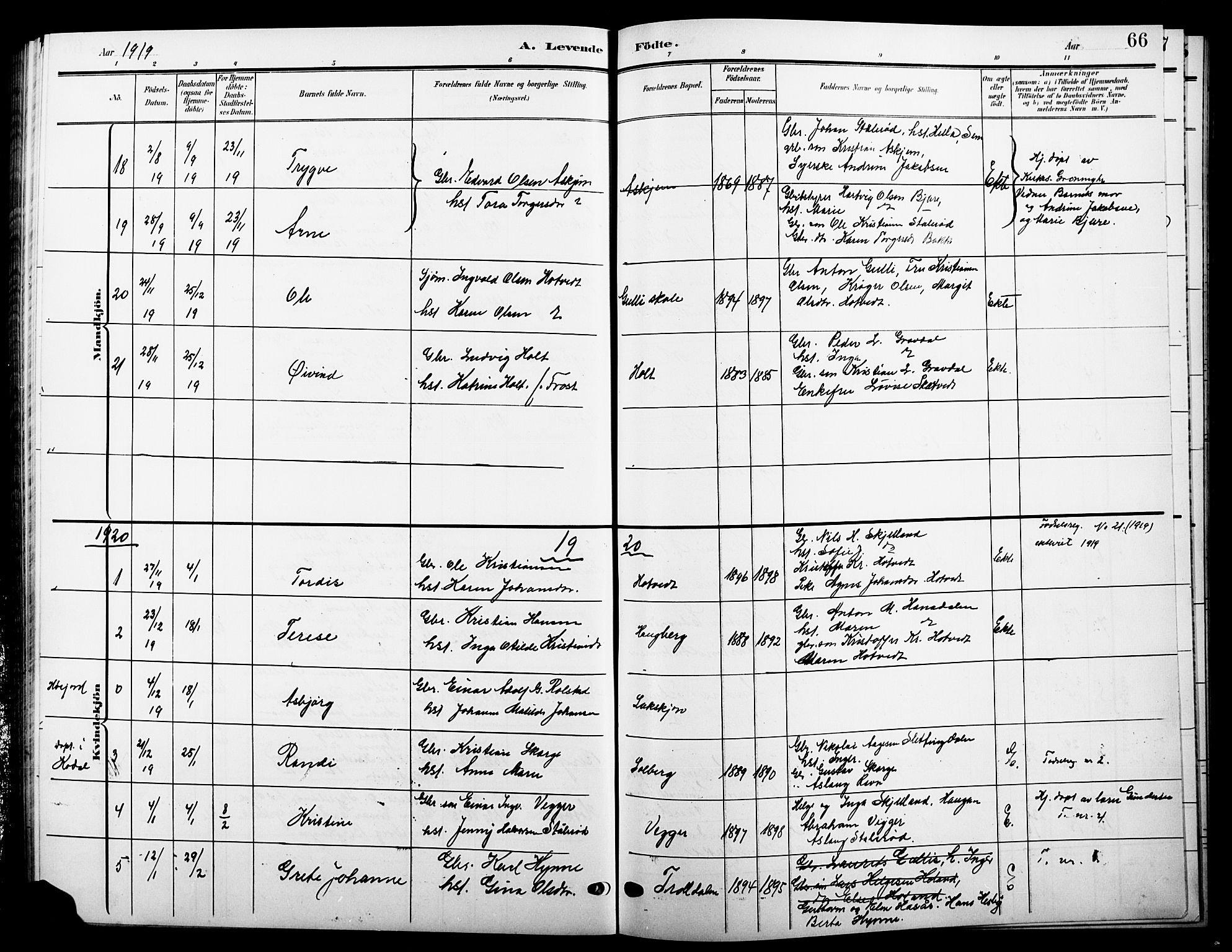 Andebu kirkebøker, SAKO/A-336/G/Ga/L0005: Parish register (copy) no. I 5, 1901-1925, p. 66