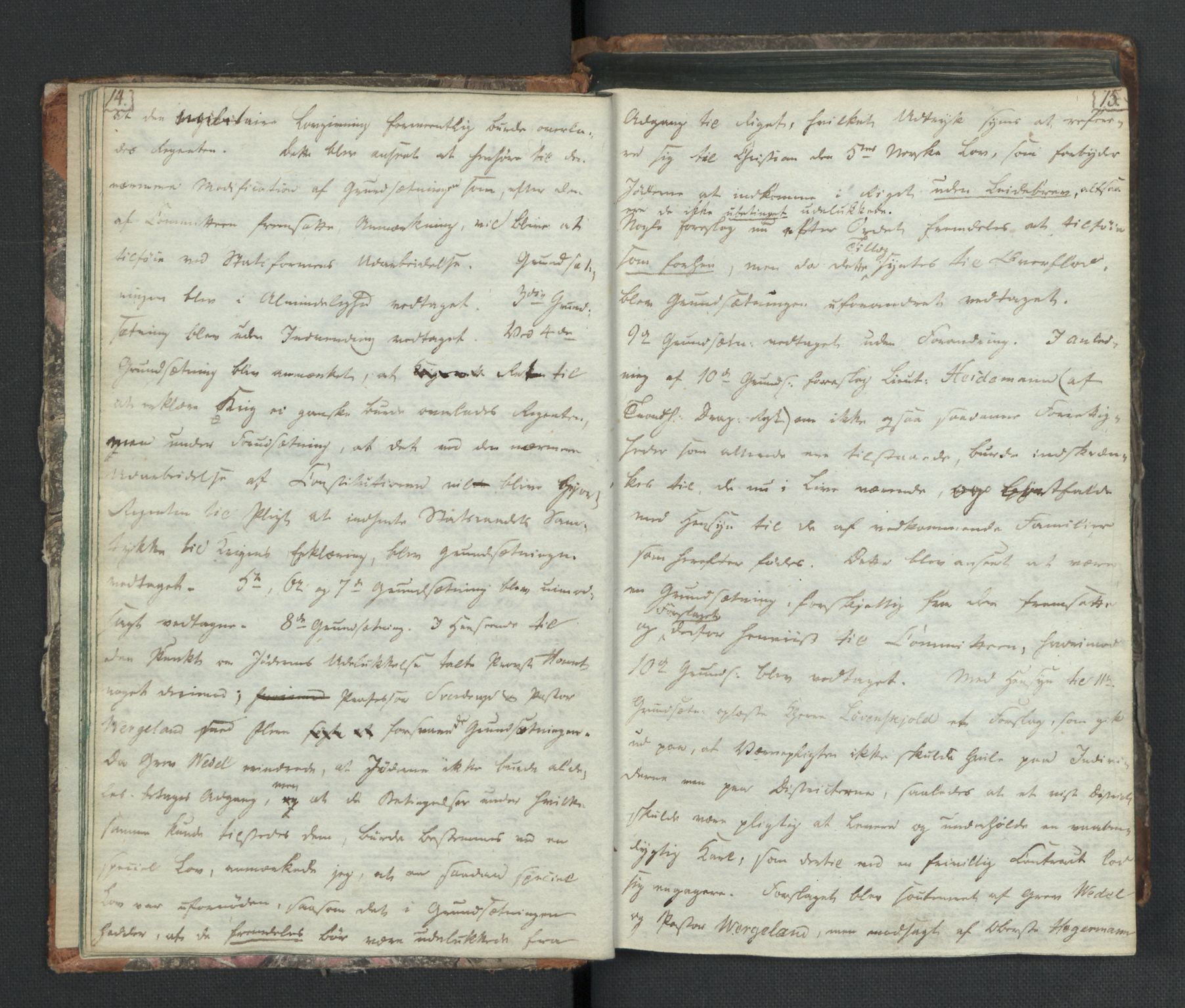 Manuskriptsamlingen, RA/EA-3667/H/L0021: Byfogd Gregers Winther Wulfbergs dagbok under Riksforsamlingen på Eidsvoll, 1814, p. 14-15