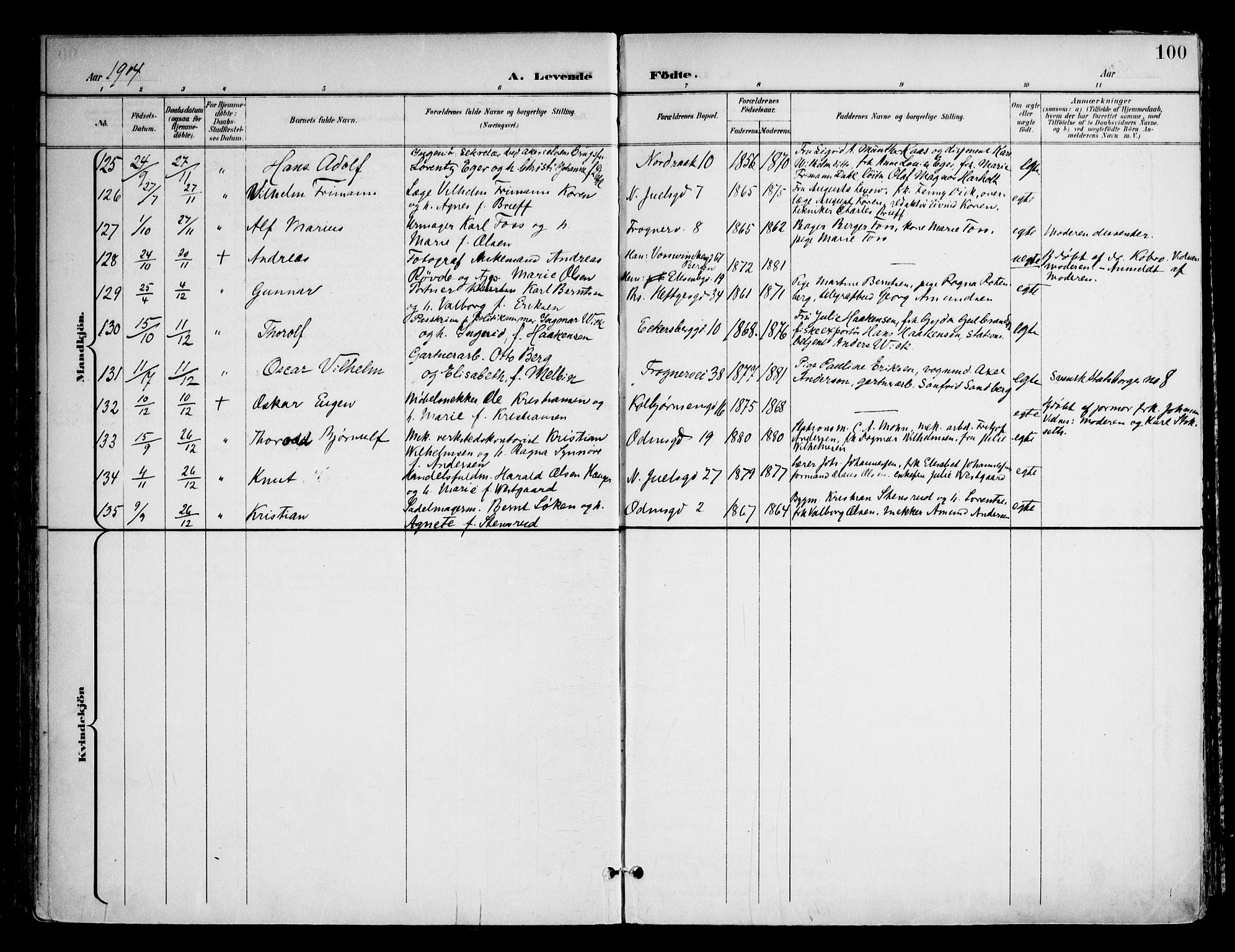 Frogner prestekontor Kirkebøker, SAO/A-10886/F/Fa/L0002: Parish register (official) no. 2, 1897-1917, p. 100