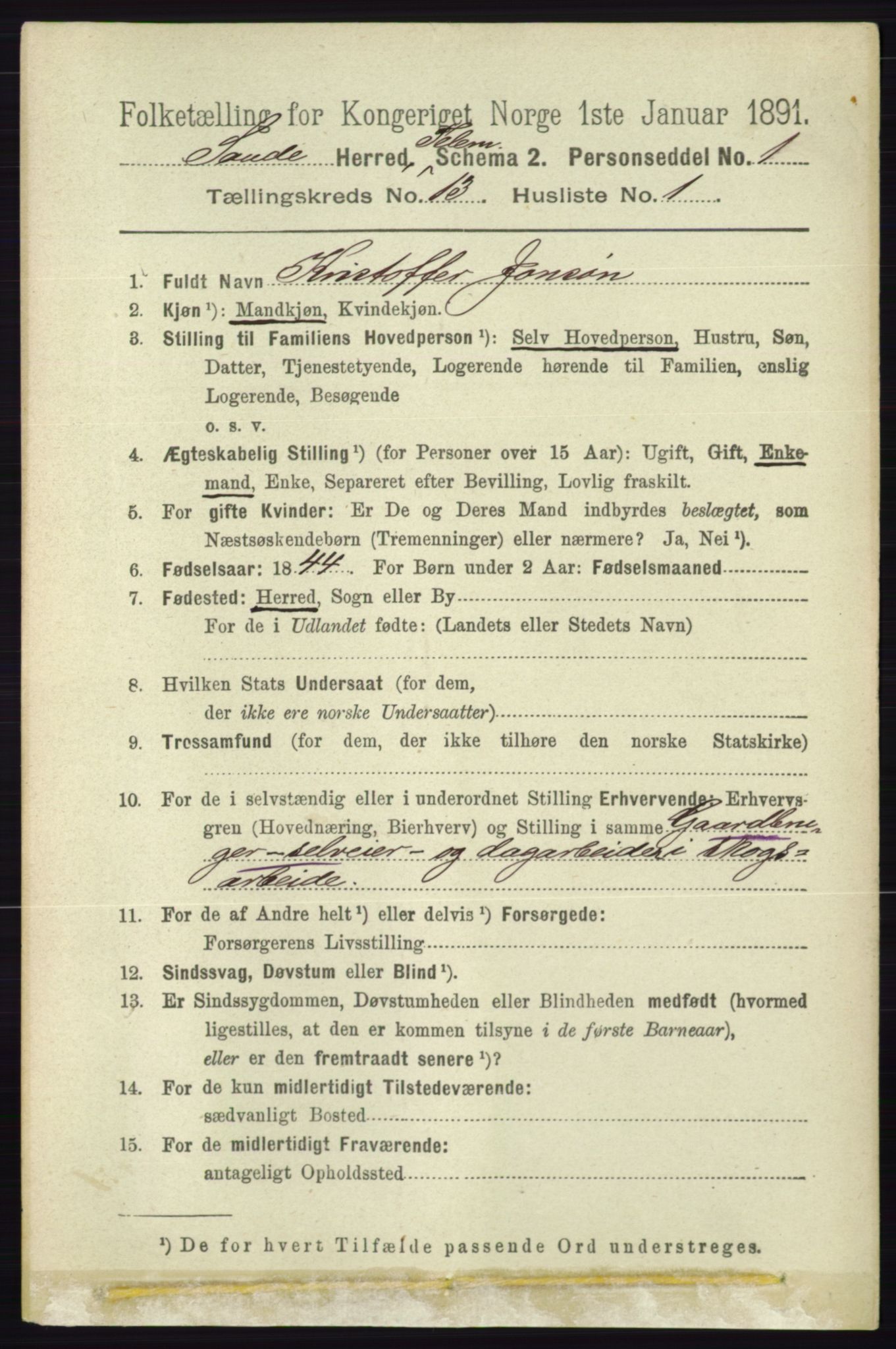RA, 1891 census for 0822 Sauherad, 1891, p. 3905