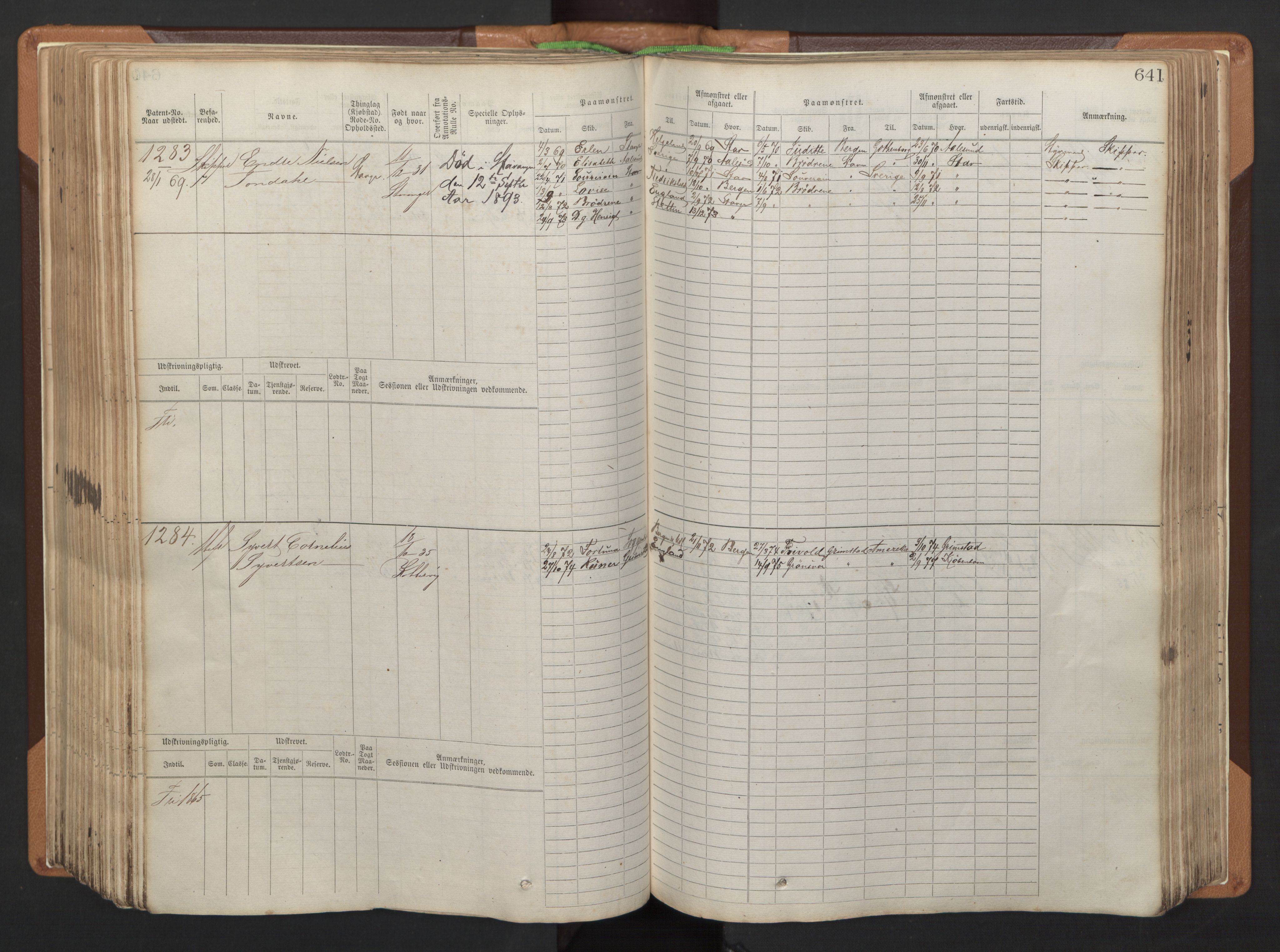 Stavanger sjømannskontor, AV/SAST-A-102006/F/Fb/Fbb/L0005: Sjøfartshovedrulle, patentnr. 793-1606 (del 2), 1869-1880, p. 251