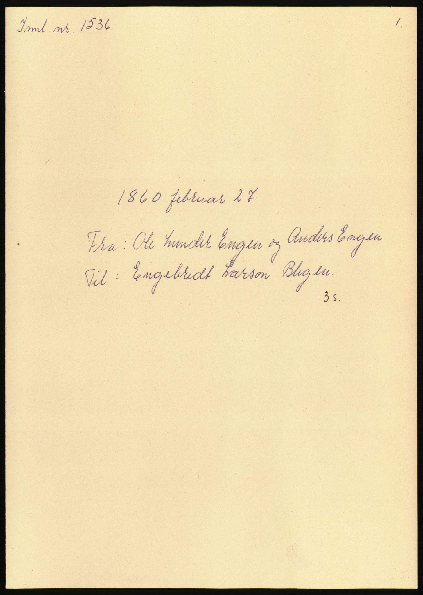 Samlinger til kildeutgivelse, Amerikabrevene, AV/RA-EA-4057/F/L0008: Innlån fra Hedmark: Gamkind - Semmingsen, 1838-1914, p. 3