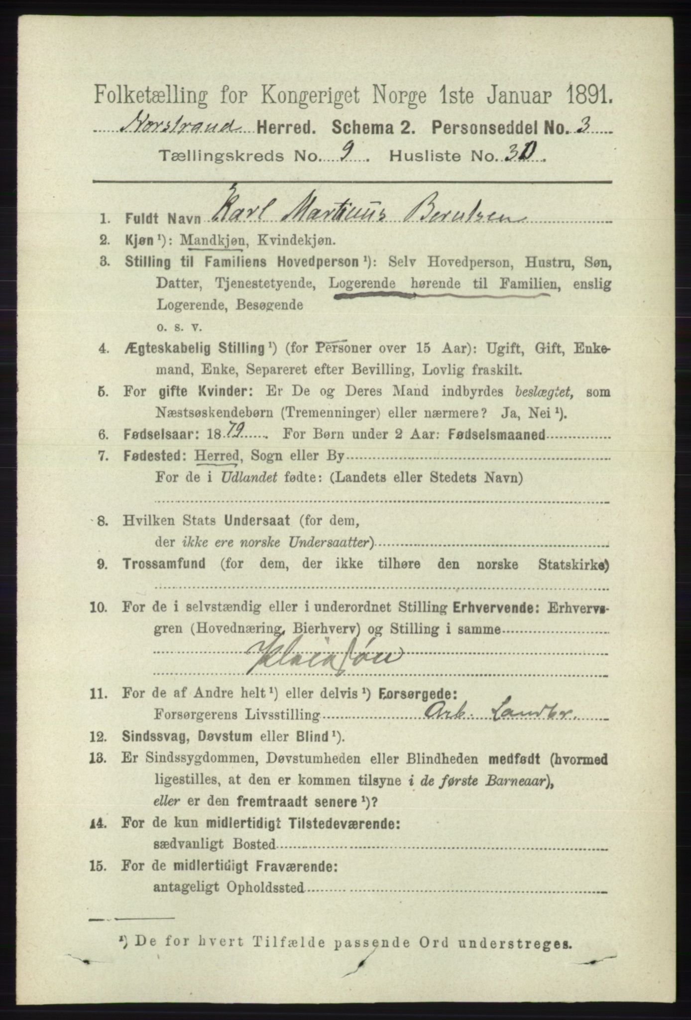 RA, 1891 census for 1139 Nedstrand, 1891, p. 1808