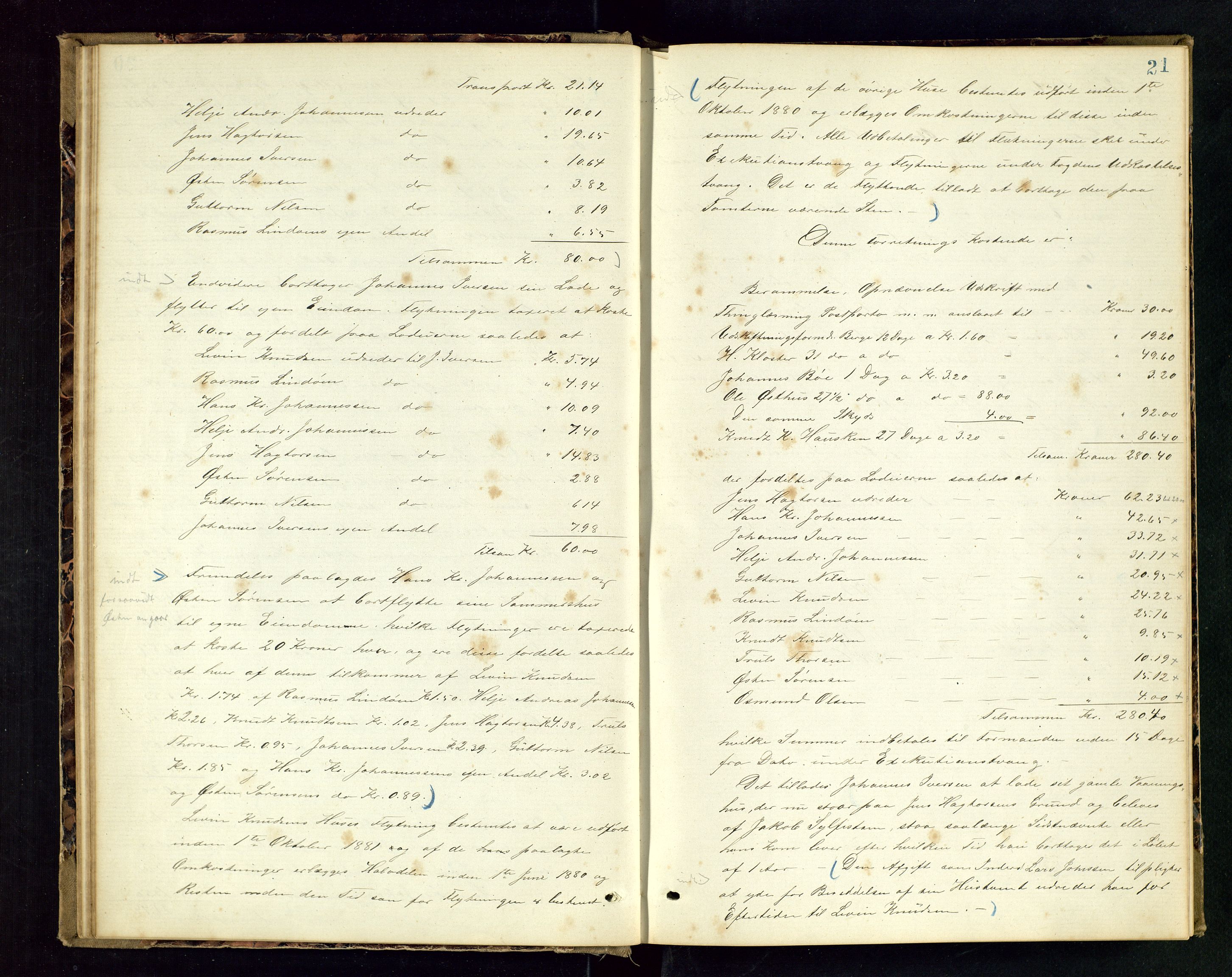 Rogaland jordskifterett, AV/SAST-A-102426/Oa/L0047: Forhandlingsprotokoll, 1879-1881, p. 21