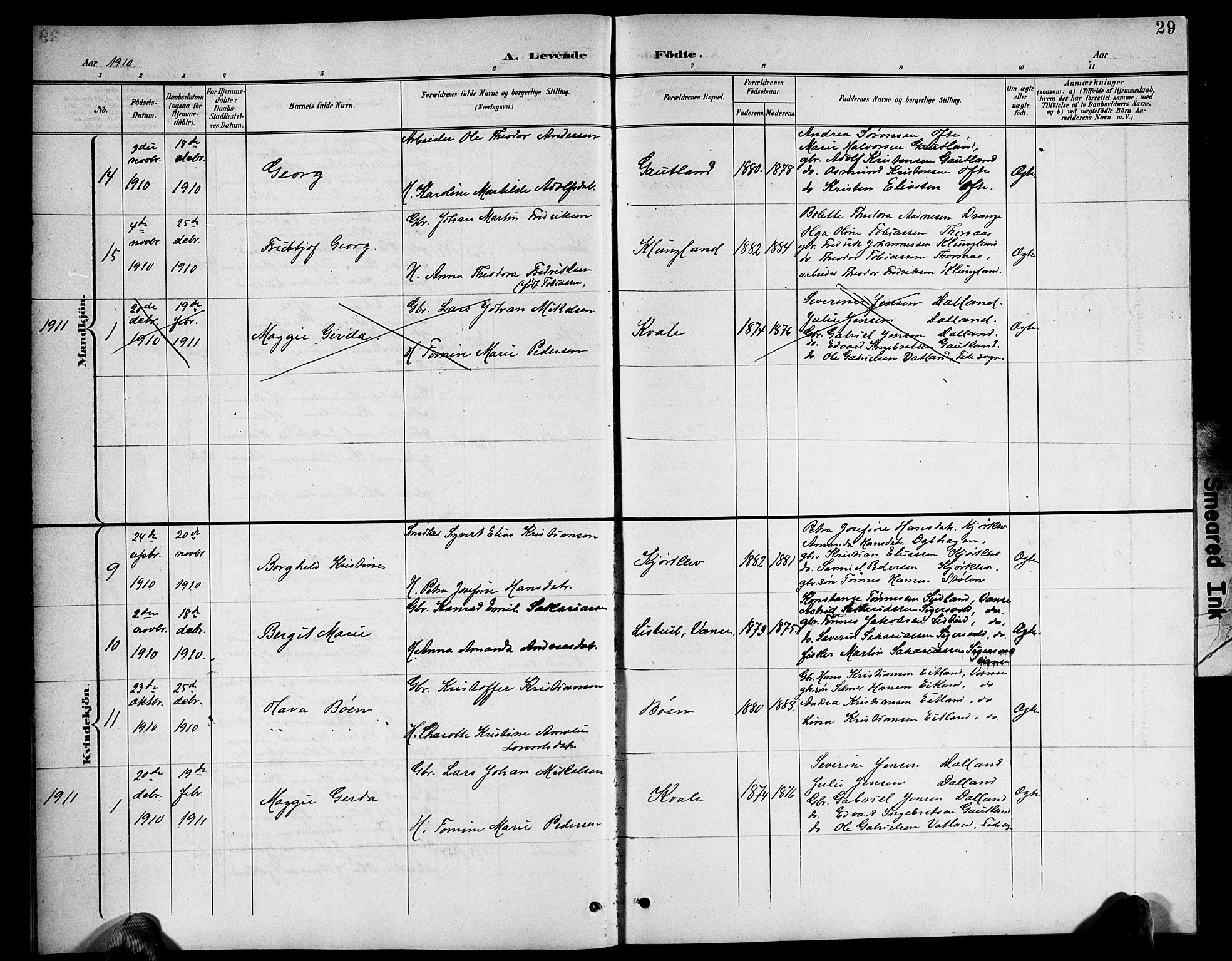 Herad sokneprestkontor, AV/SAK-1111-0018/F/Fb/Fba/L0005: Parish register (copy) no. B 5, 1899-1921, p. 29