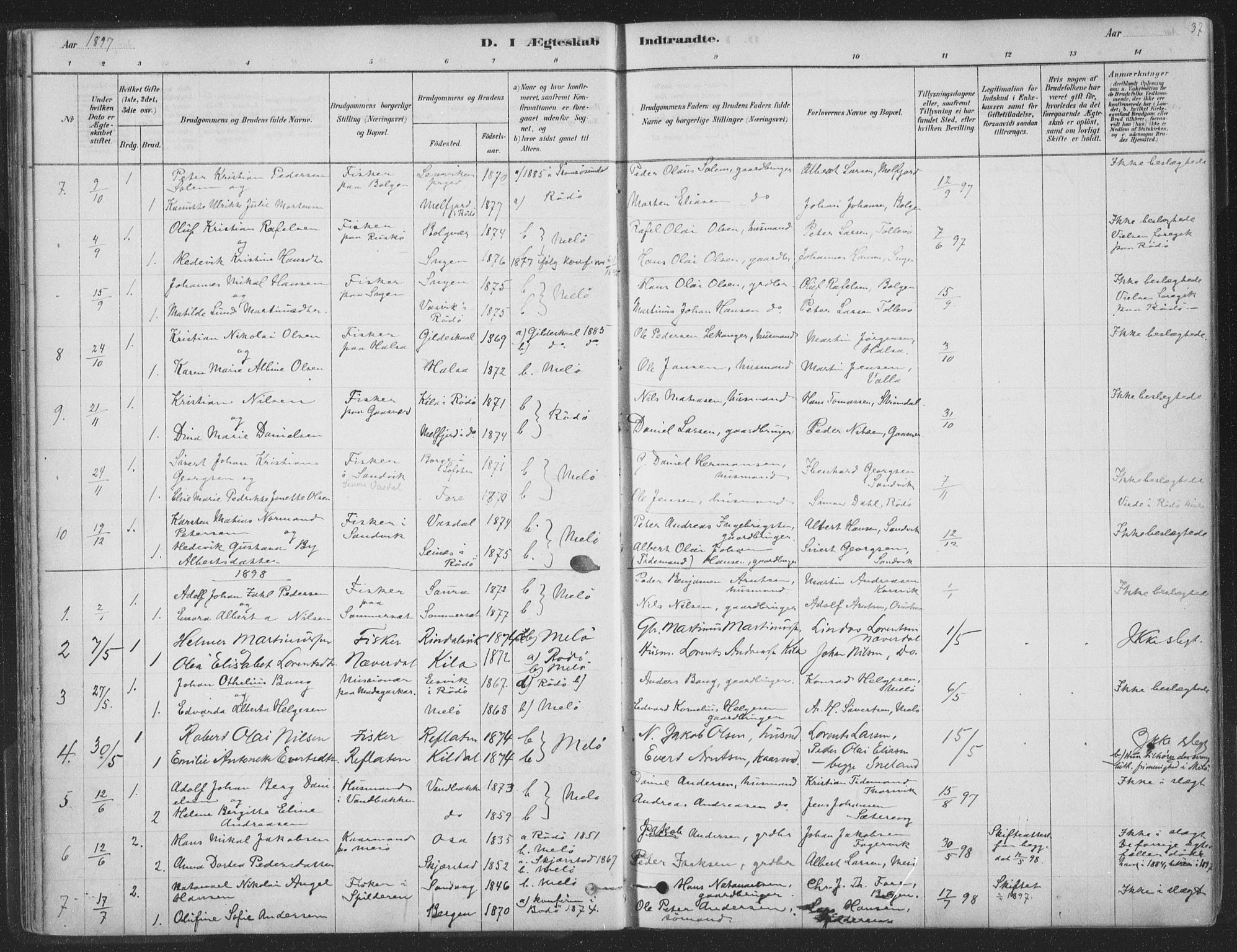 Ministerialprotokoller, klokkerbøker og fødselsregistre - Nordland, AV/SAT-A-1459/843/L0627: Parish register (official) no. 843A02, 1878-1908, p. 37