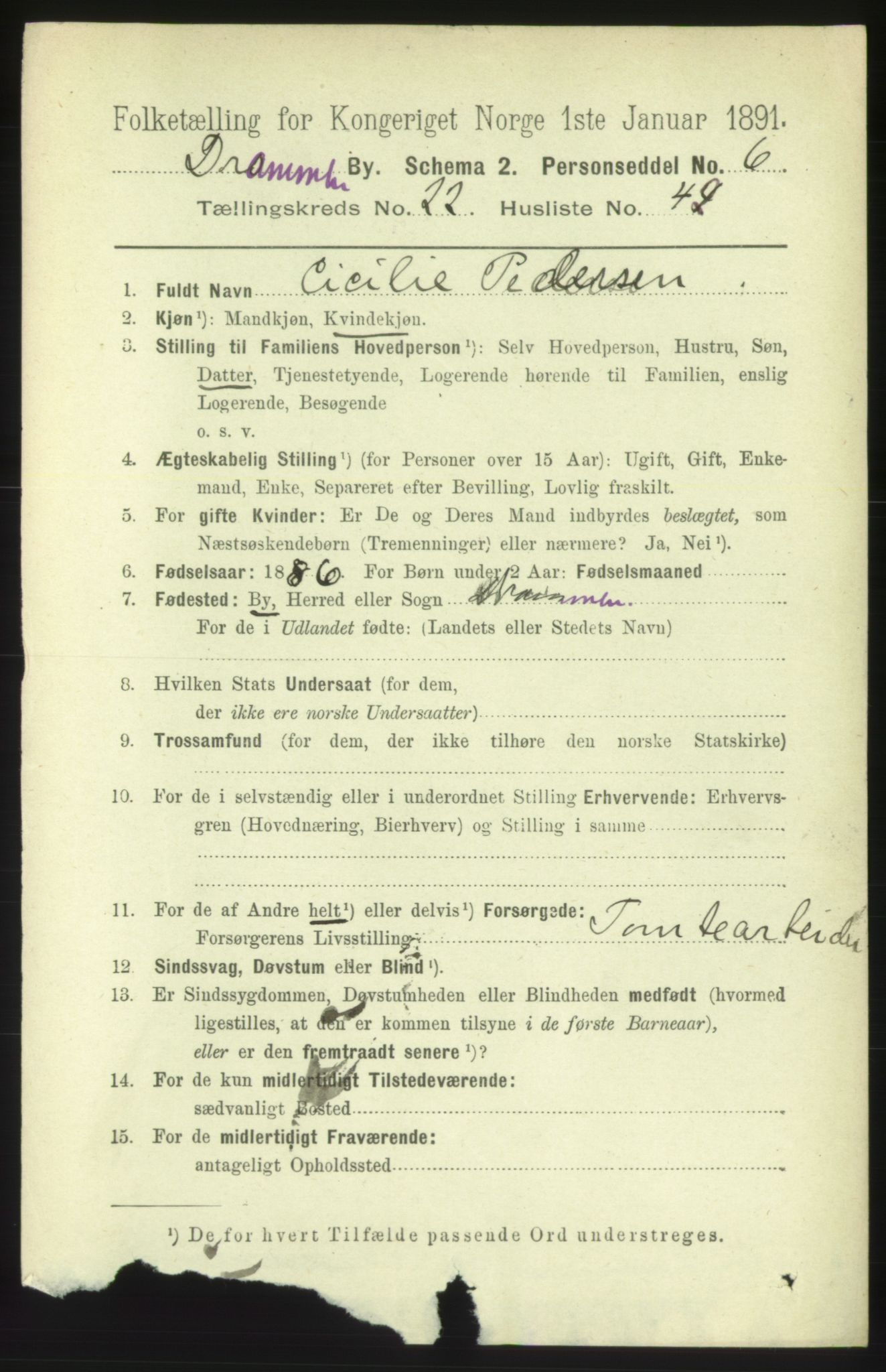 RA, 1891 census for 0602 Drammen, 1891, p. 14056