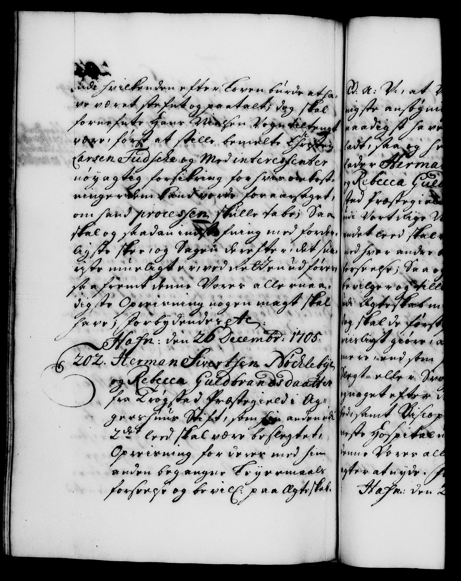 Danske Kanselli 1572-1799, AV/RA-EA-3023/F/Fc/Fca/Fcaa/L0019: Norske registre, 1704-1707, p. 293b