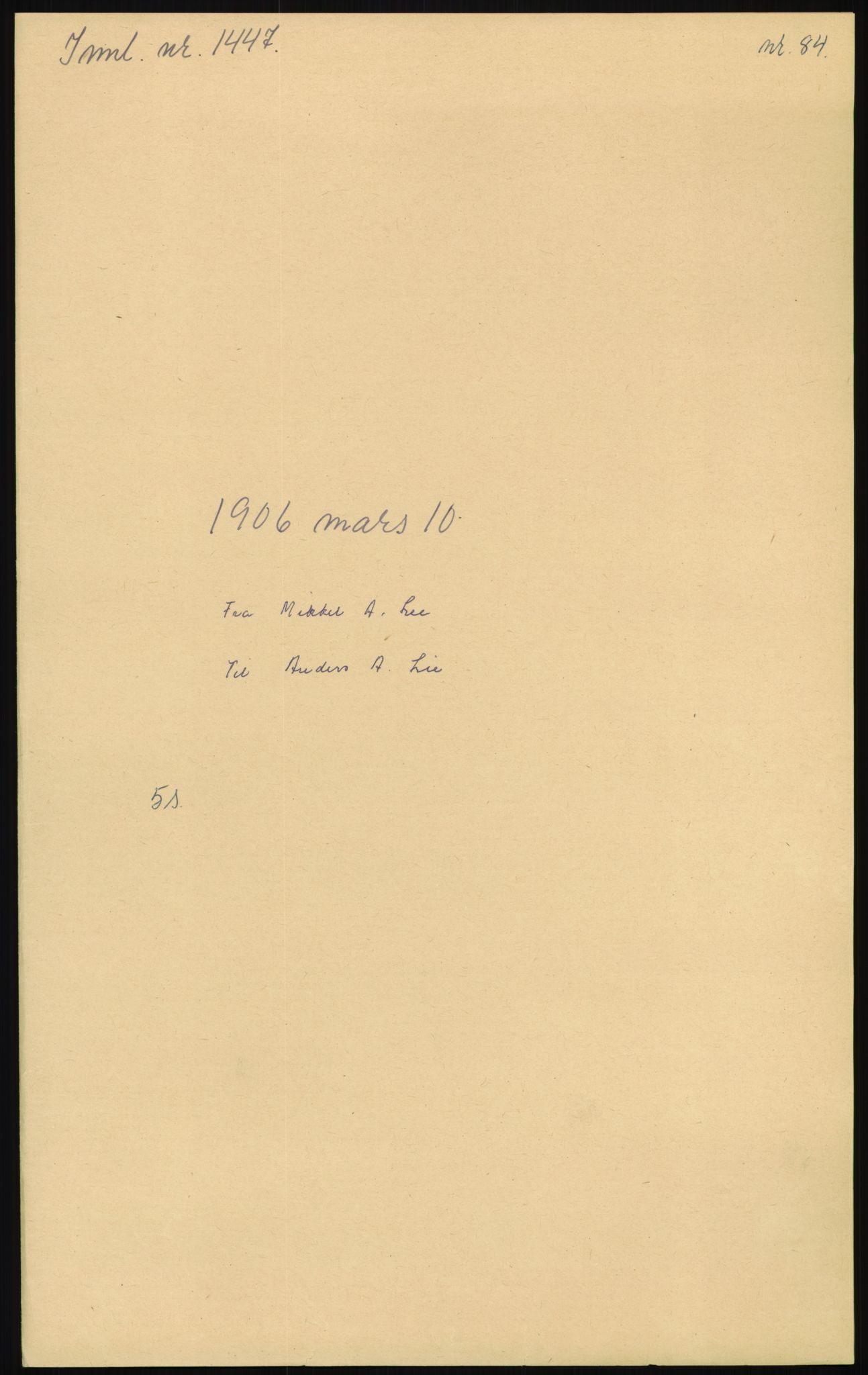 Samlinger til kildeutgivelse, Amerikabrevene, AV/RA-EA-4057/F/L0013: Innlån fra Oppland: Lie (brevnr 79-115) - Nordrum, 1838-1914, p. 71