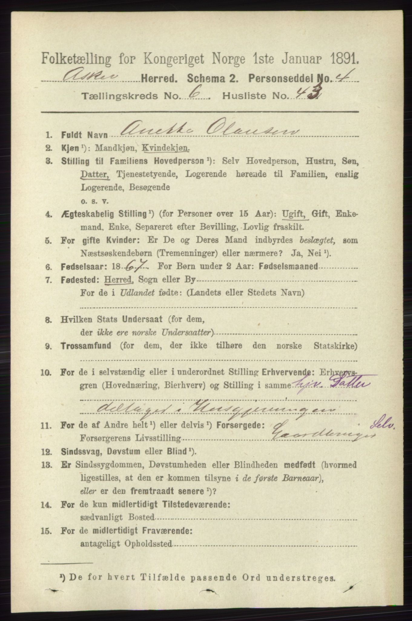 RA, 1891 census for 0220 Asker, 1891, p. 4447