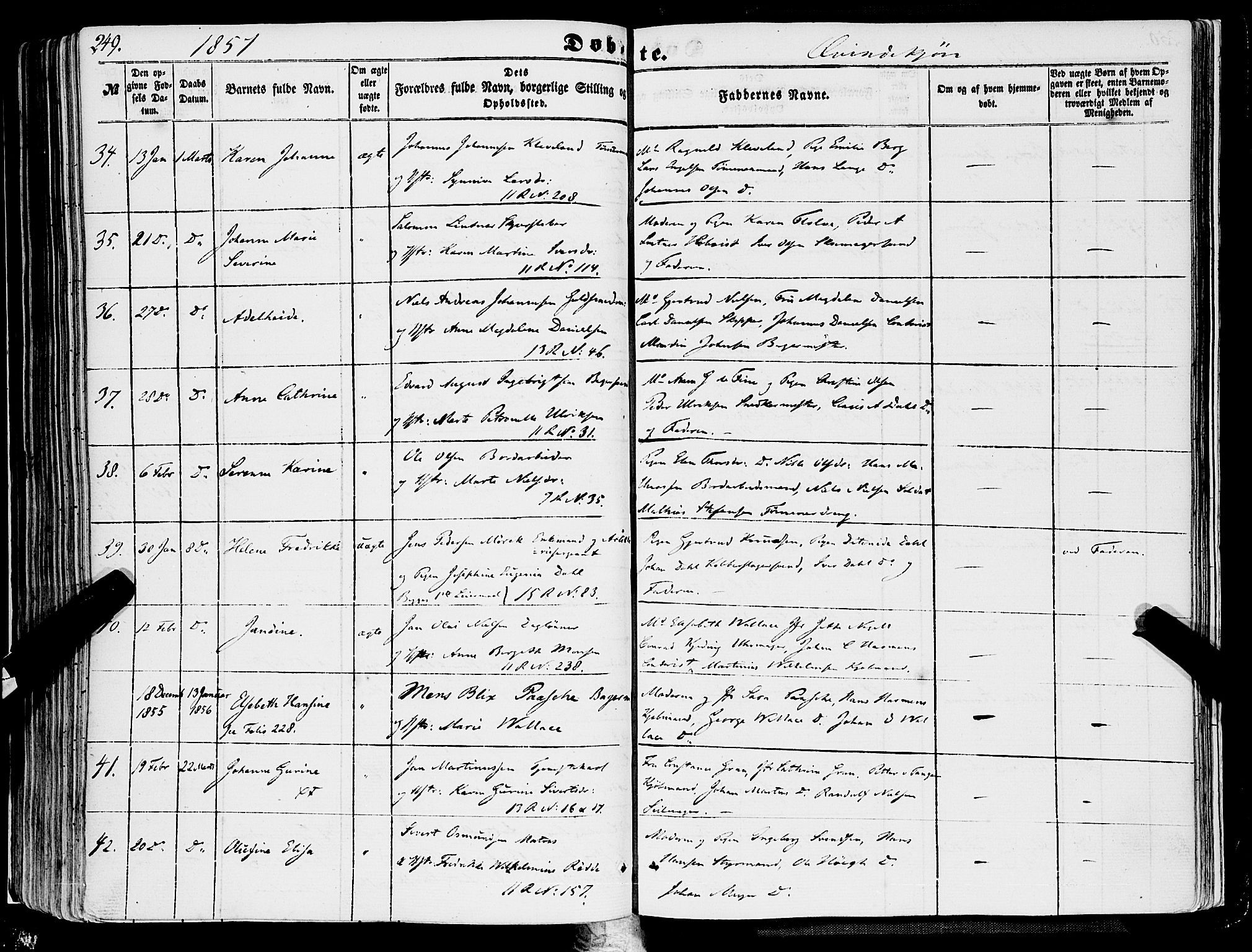 Domkirken sokneprestembete, SAB/A-74801/H/Haa/L0020: Parish register (official) no. B 3, 1851-1859, p. 249