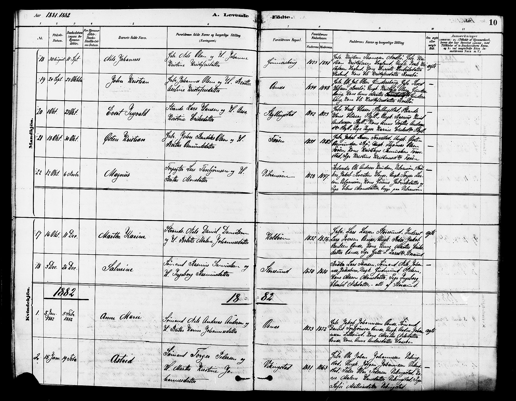 Torvastad sokneprestkontor, SAST/A -101857/H/Ha/Haa/L0014: Parish register (official) no. A 13, 1879-1888, p. 10