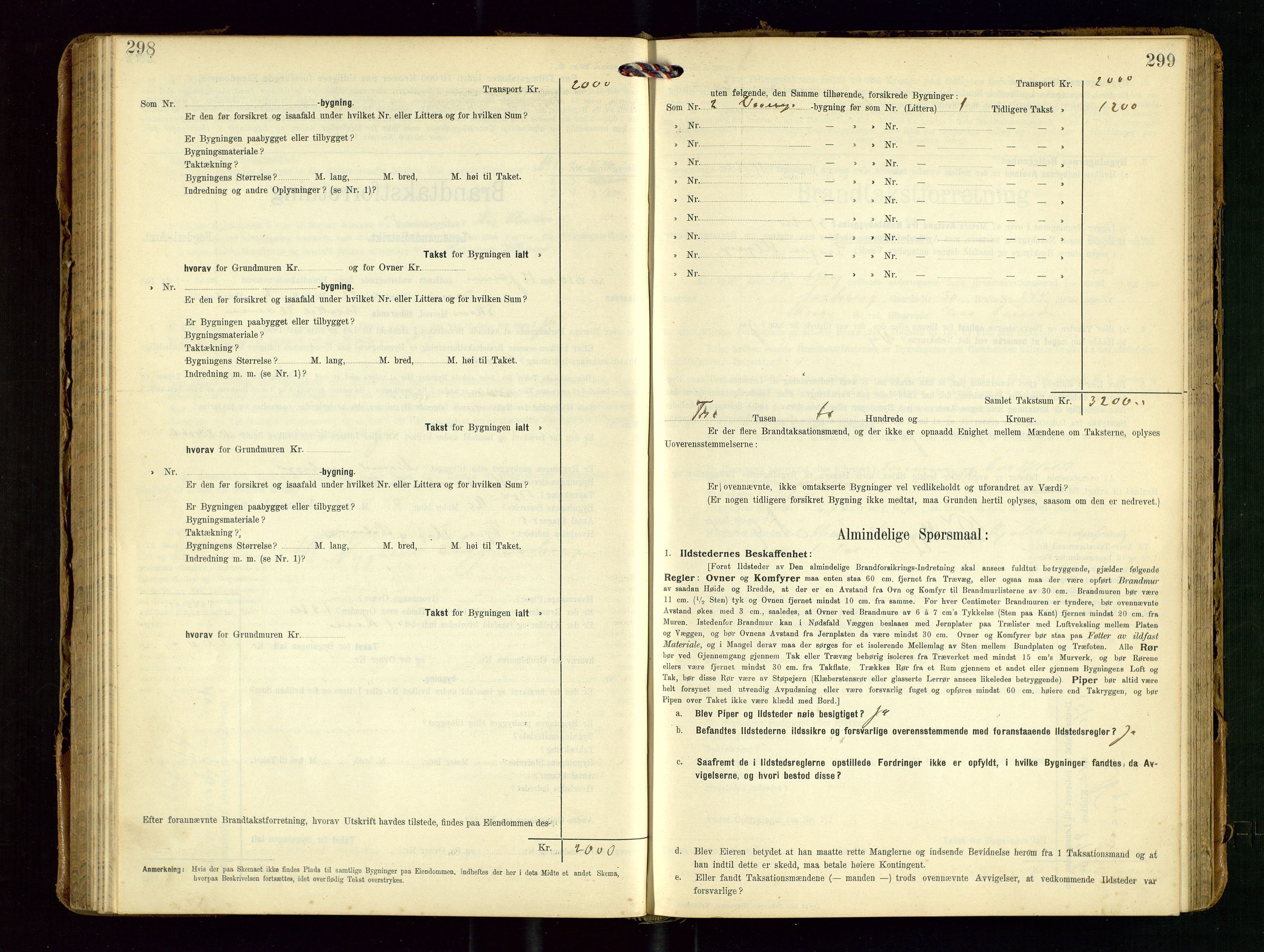 Torvestad lensmannskontor, SAST/A-100307/1/Gob/L0004: "Brandtaxationsprotokol for Torvestad Lensmannsdistrikt", 1909-1923, p. 298-299