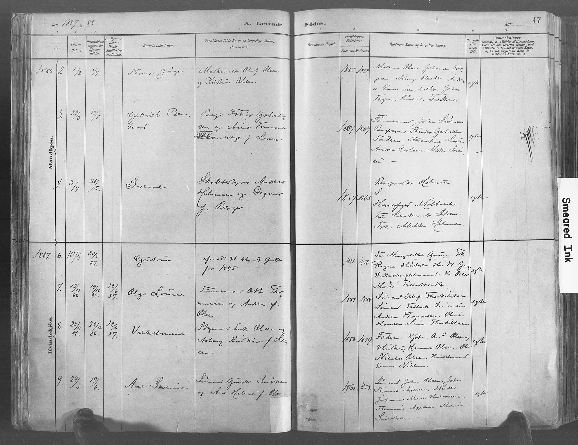 Risør sokneprestkontor, AV/SAK-1111-0035/F/Fa/L0005: Parish register (official) no. A 5, 1883-1895, p. 47