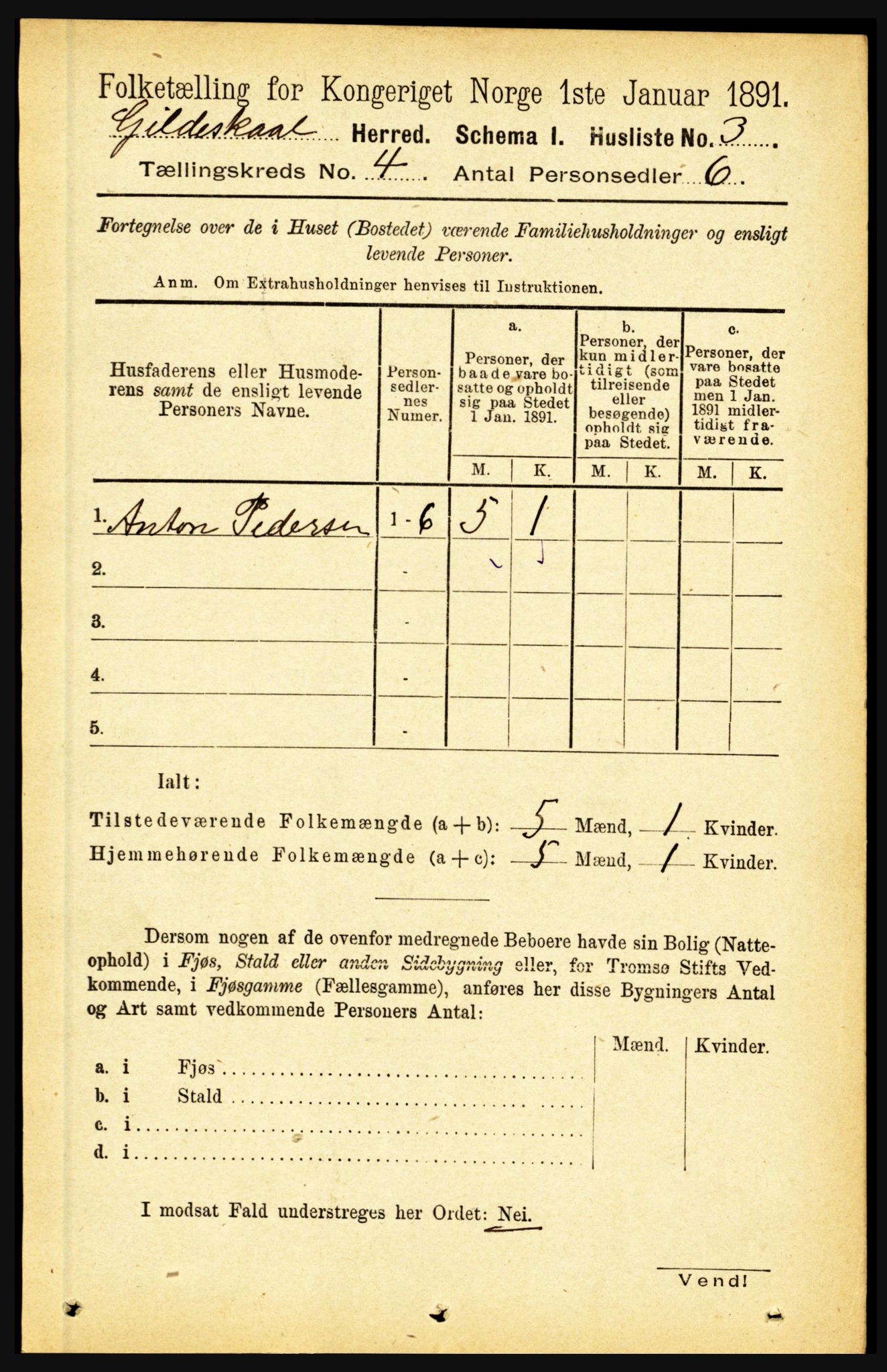 RA, 1891 census for 1838 Gildeskål, 1891, p. 1001