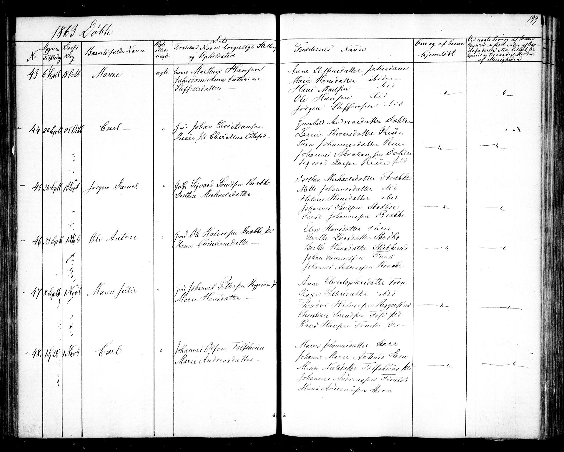 Hobøl prestekontor Kirkebøker, AV/SAO-A-2002/F/Fa/L0003: Parish register (official) no. I 3, 1842-1864, p. 199