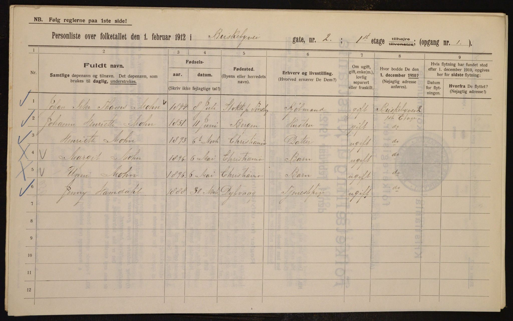 OBA, Municipal Census 1912 for Kristiania, 1912, p. 9020