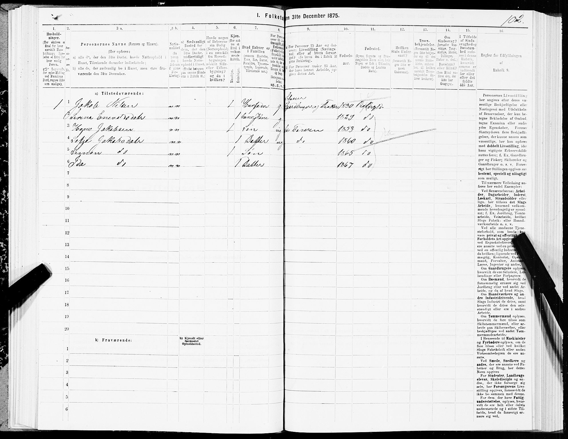 SAT, 1875 census for 1867P Bø, 1875, p. 2102