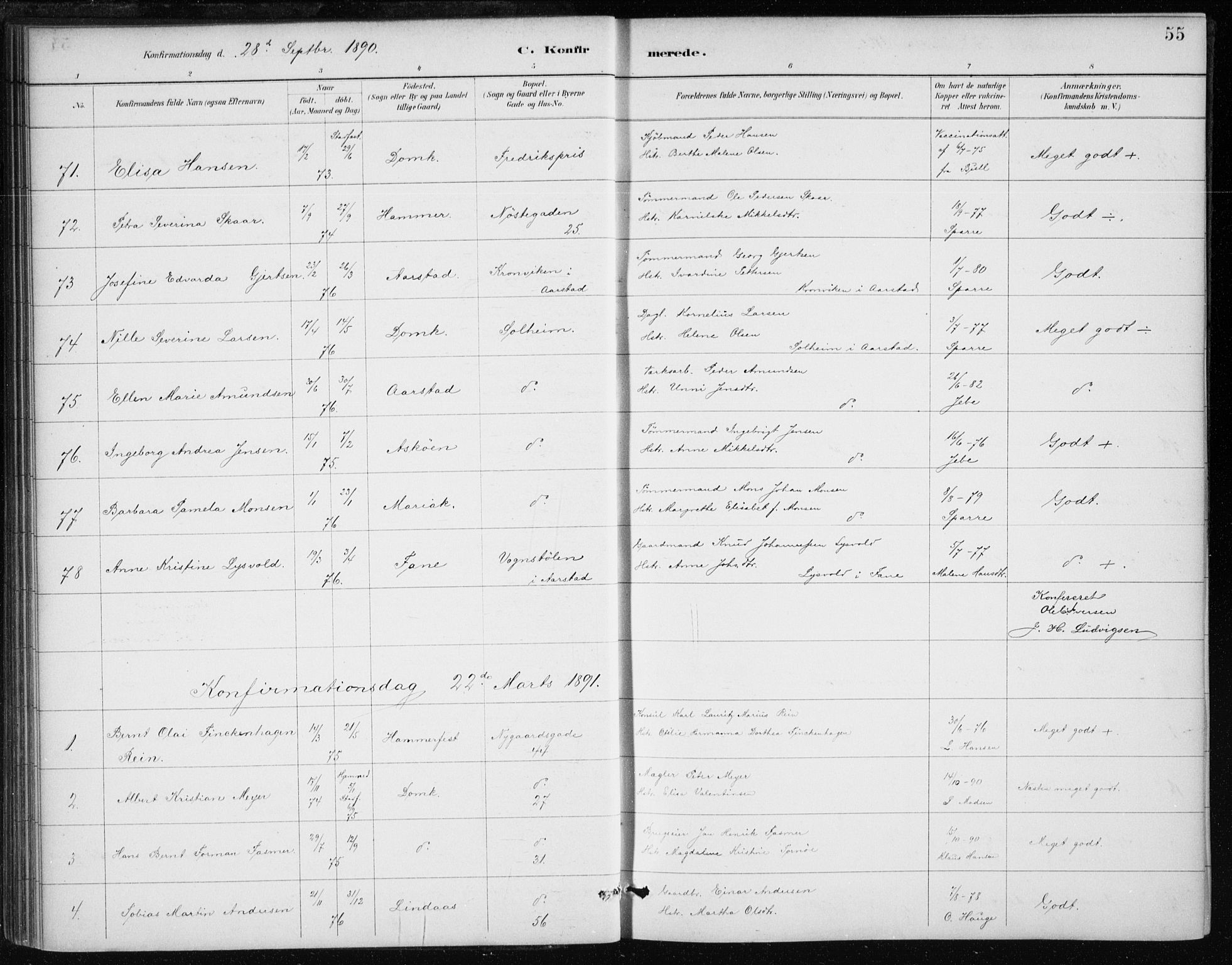 Johanneskirken sokneprestembete, SAB/A-76001/H/Haa/L0008: Parish register (official) no. C 1, 1885-1907, p. 55