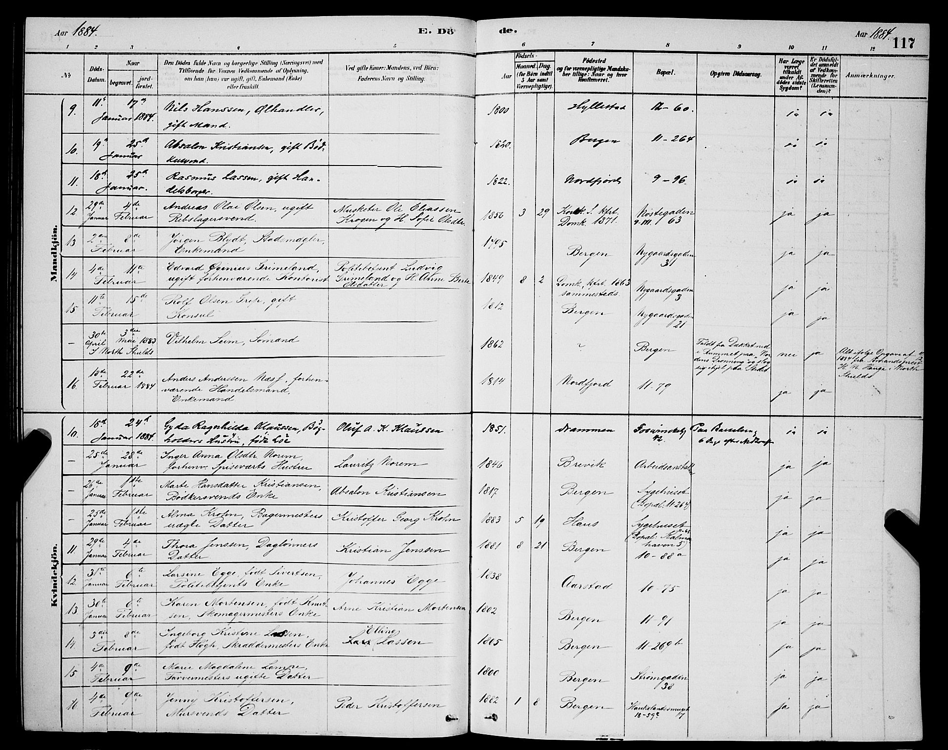 Domkirken sokneprestembete, SAB/A-74801/H/Hab/L0041: Parish register (copy) no. E 5, 1878-1900, p. 117