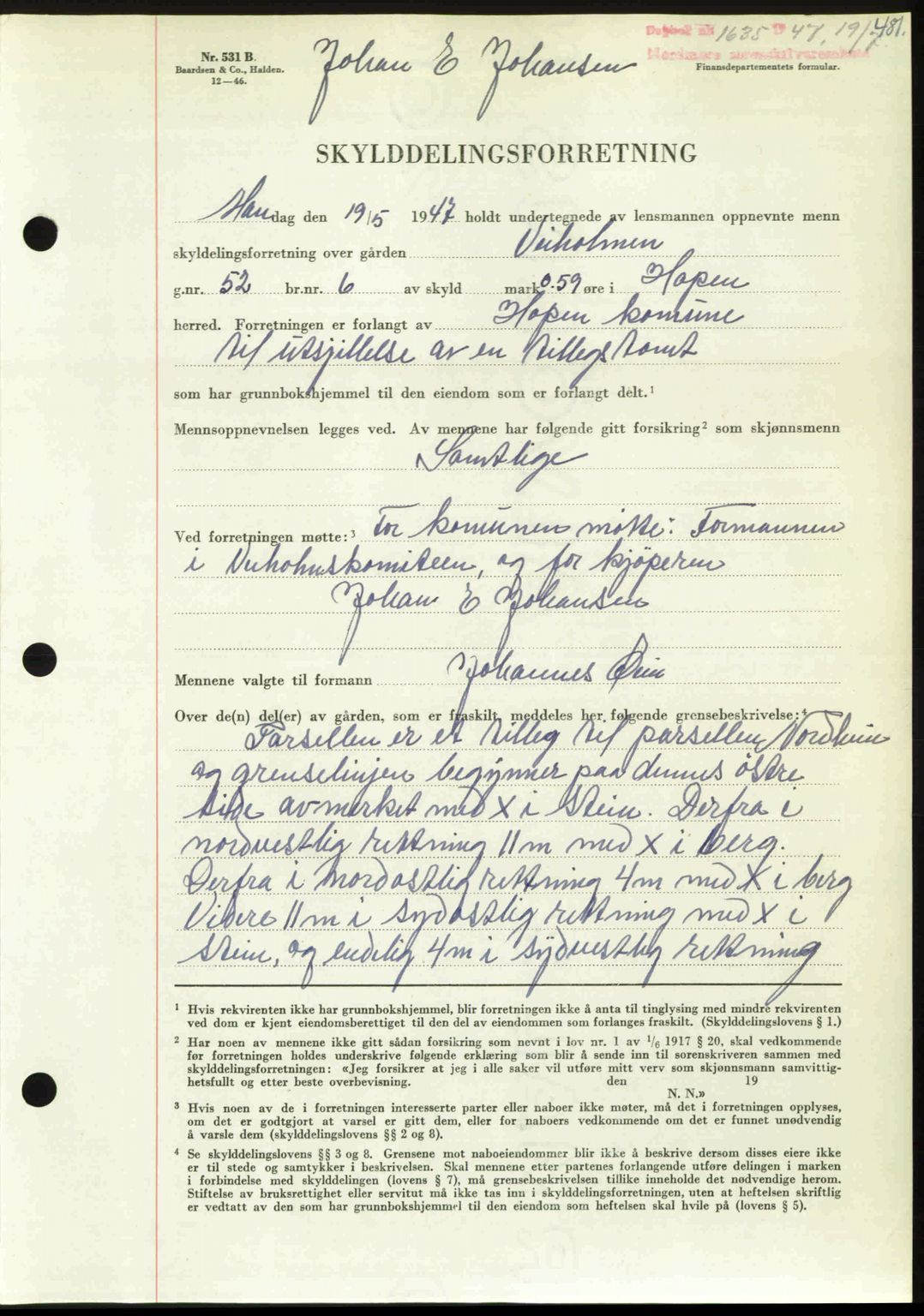 Nordmøre sorenskriveri, AV/SAT-A-4132/1/2/2Ca: Mortgage book no. A105, 1947-1947, Diary no: : 1635/1947