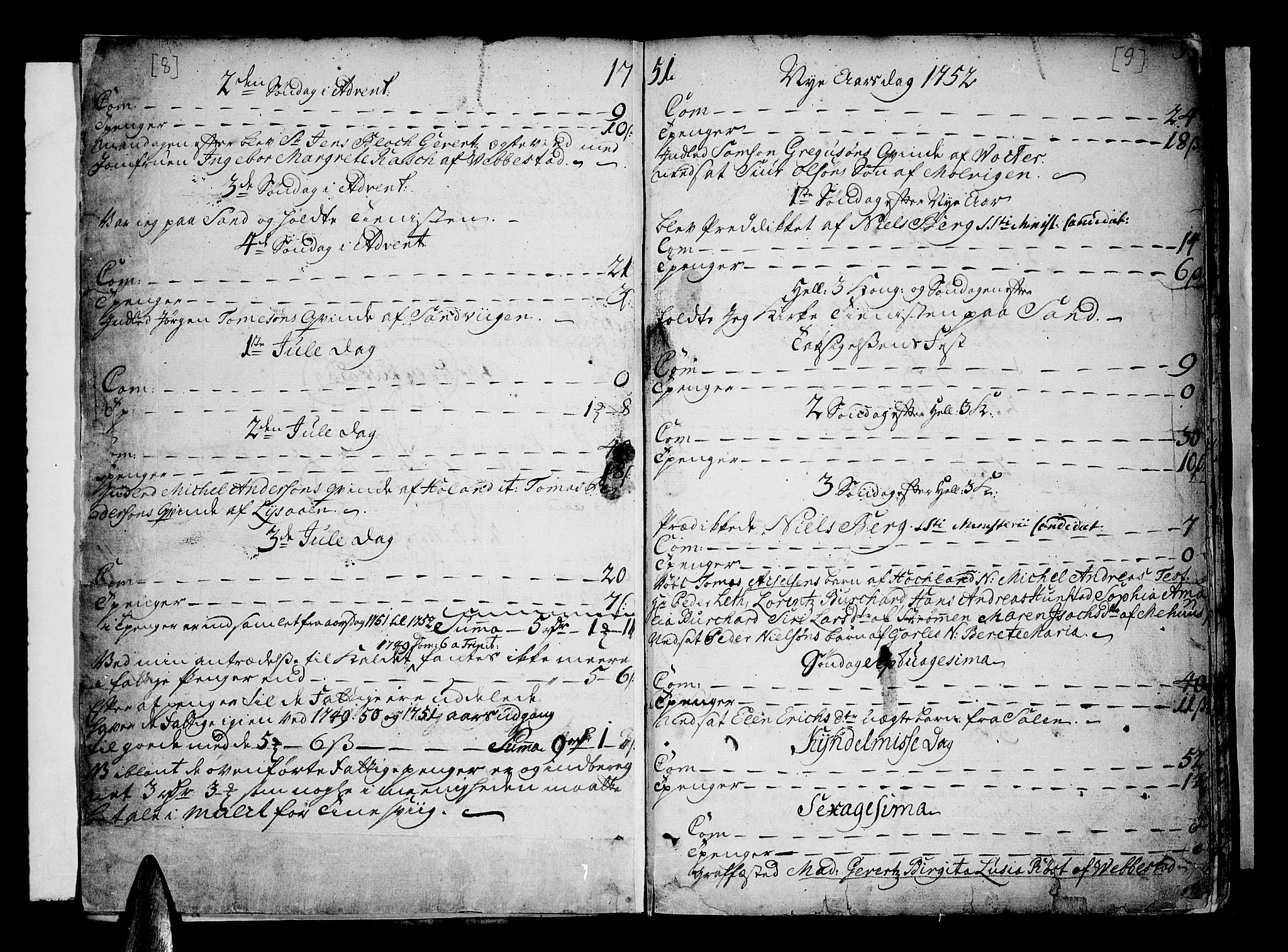 Kvæfjord sokneprestkontor, AV/SATØ-S-1323/G/Ga/Gaa/L0001kirke: Parish register (official) no. 1, 1751-1822, p. 8-9