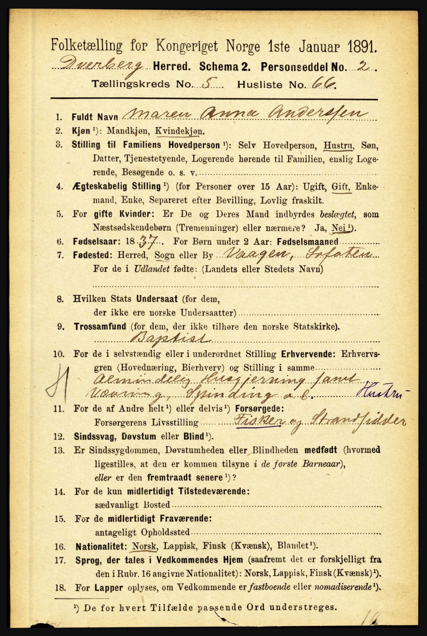 RA, 1891 census for 1872 Dverberg, 1891, p. 2012