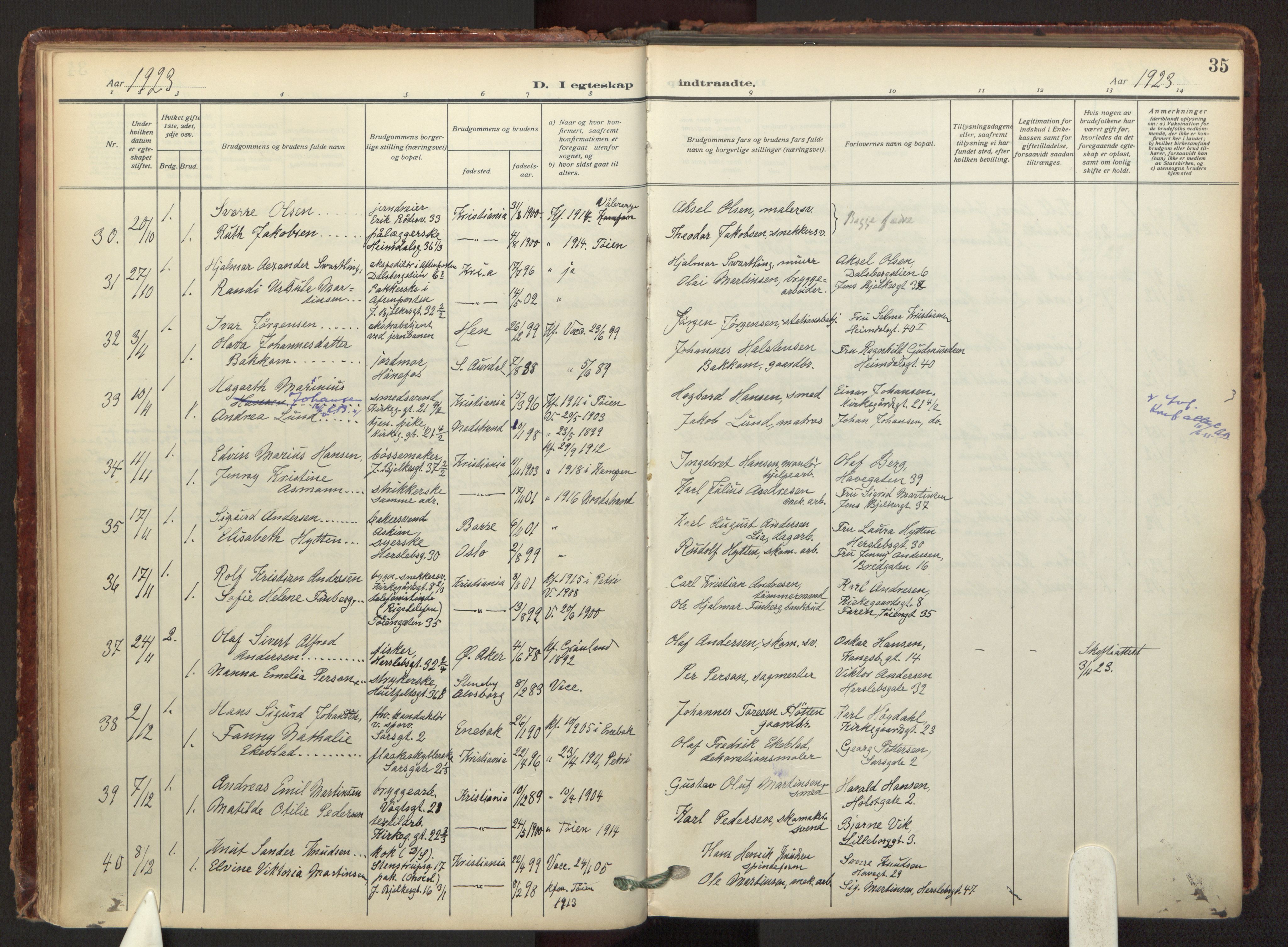 Tøyen prestekontor Kirkebøker, AV/SAO-A-10167a/F/Fa/L0003: Parish register (official) no. I 3, 1917-1933, p. 35
