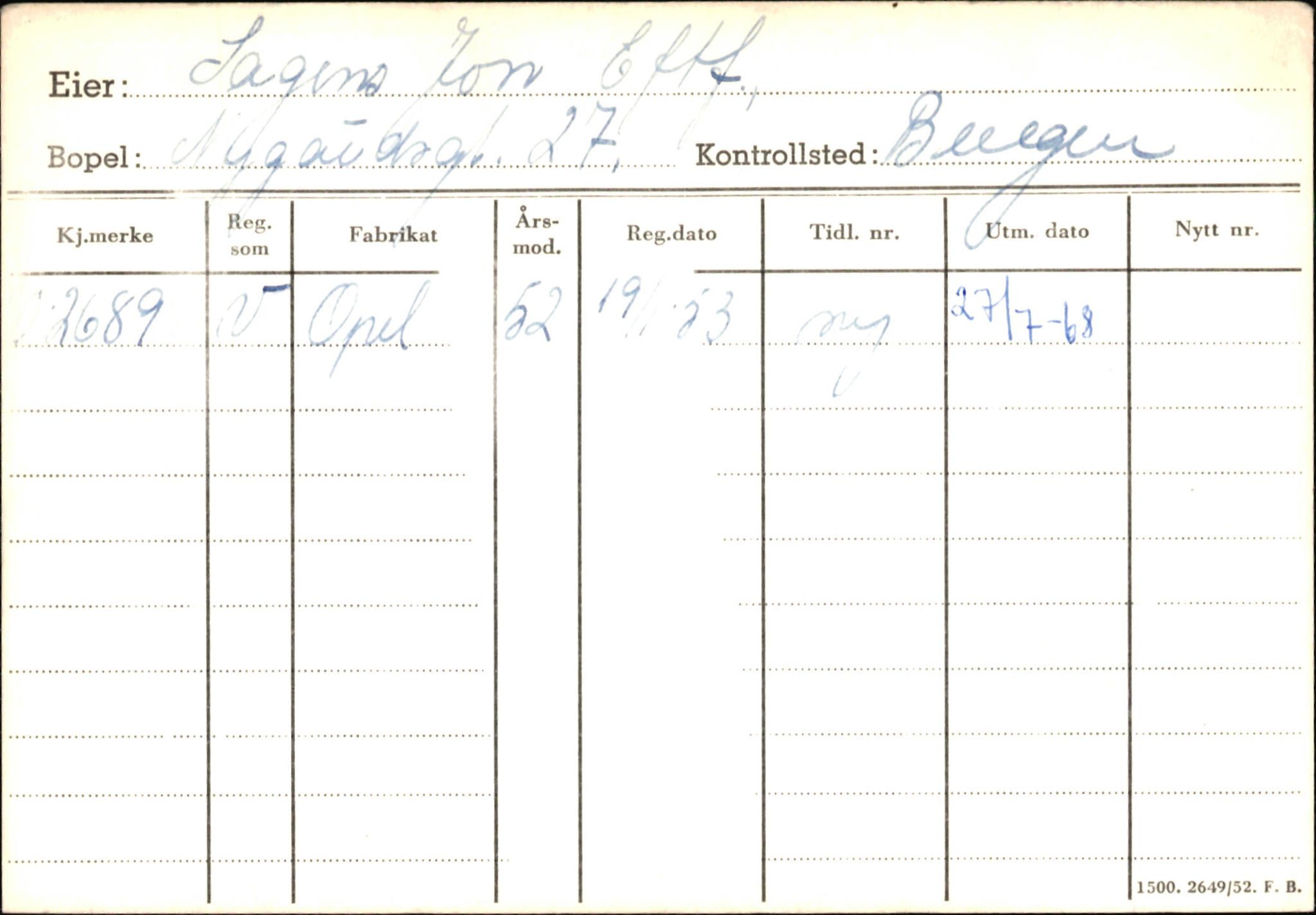 Statens vegvesen, Hordaland vegkontor, AV/SAB-A-5201/2/Hb/L0030: O-eierkort S, 1920-1971, p. 8