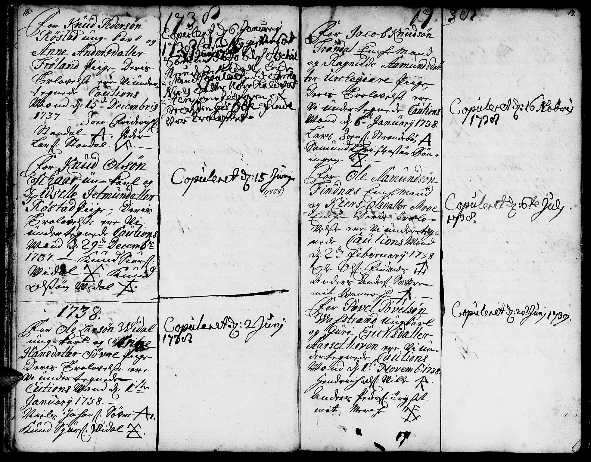 Ministerialprotokoller, klokkerbøker og fødselsregistre - Møre og Romsdal, SAT/A-1454/515/L0205: Parish register (official) no. 515A01, 1733-1764, p. 16-17