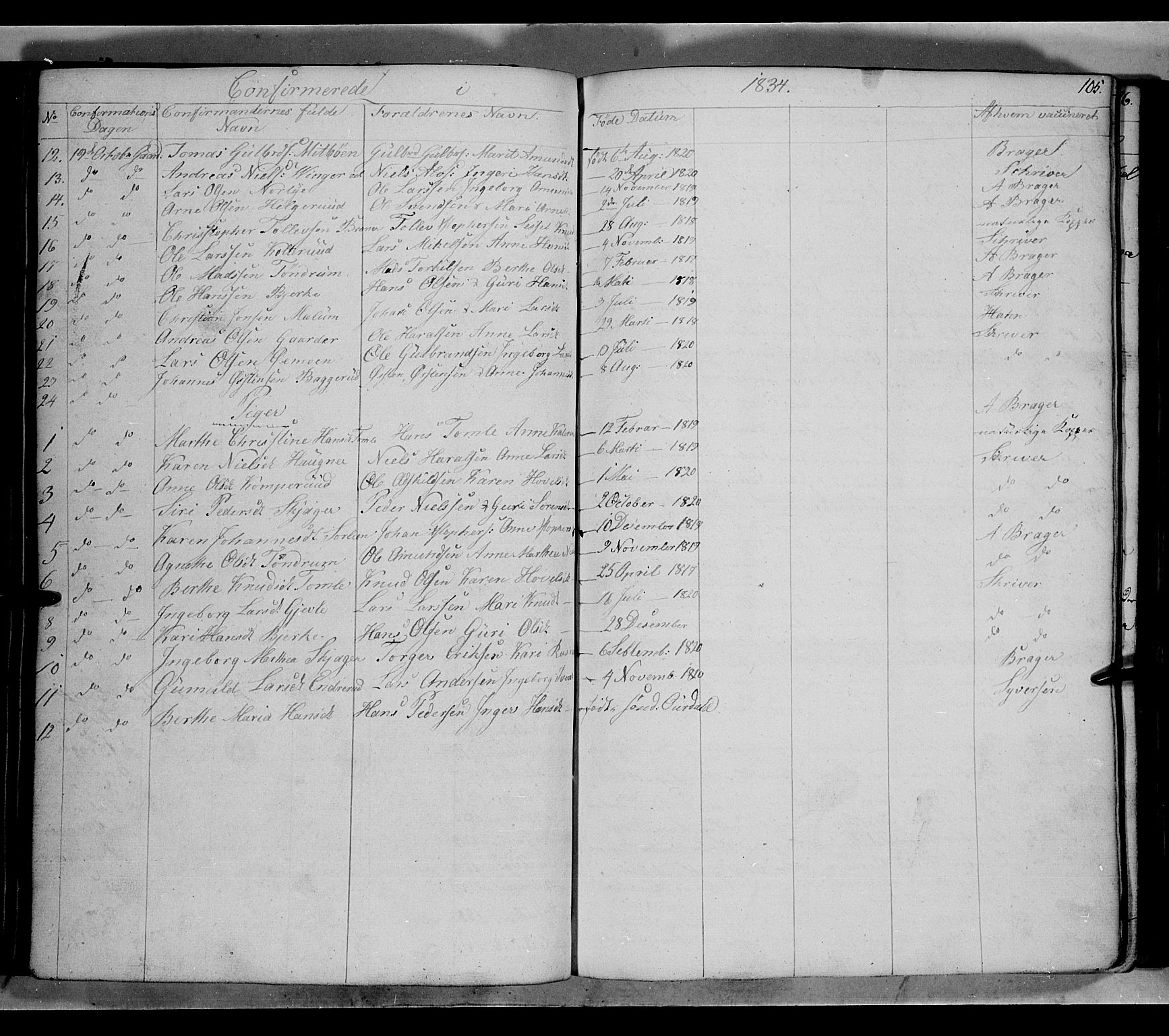 Land prestekontor, SAH/PREST-120/H/Ha/Hab/L0002: Parish register (copy) no. 2, 1833-1849, p. 105