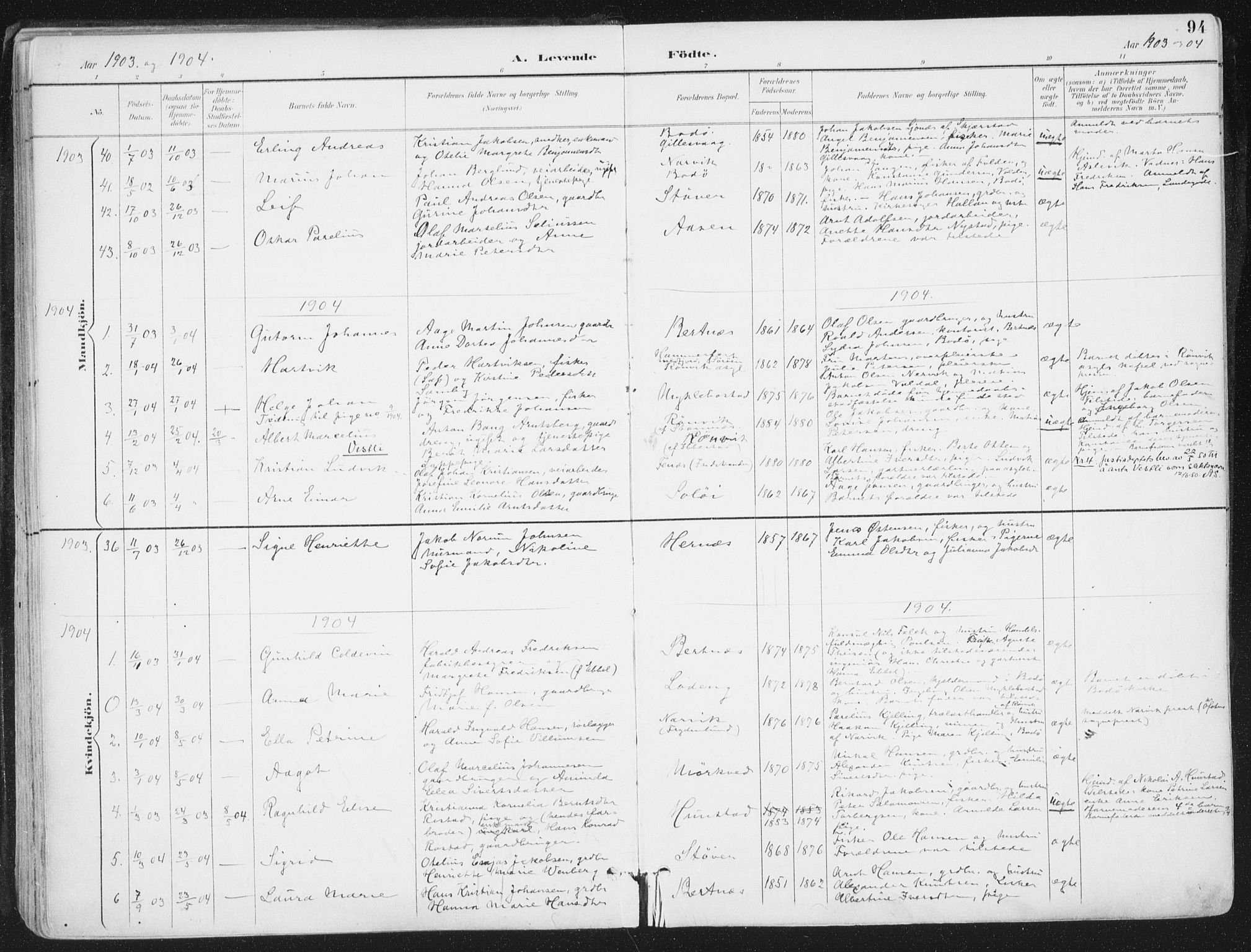 Ministerialprotokoller, klokkerbøker og fødselsregistre - Nordland, SAT/A-1459/802/L0055: Parish register (official) no. 802A02, 1894-1915, p. 94