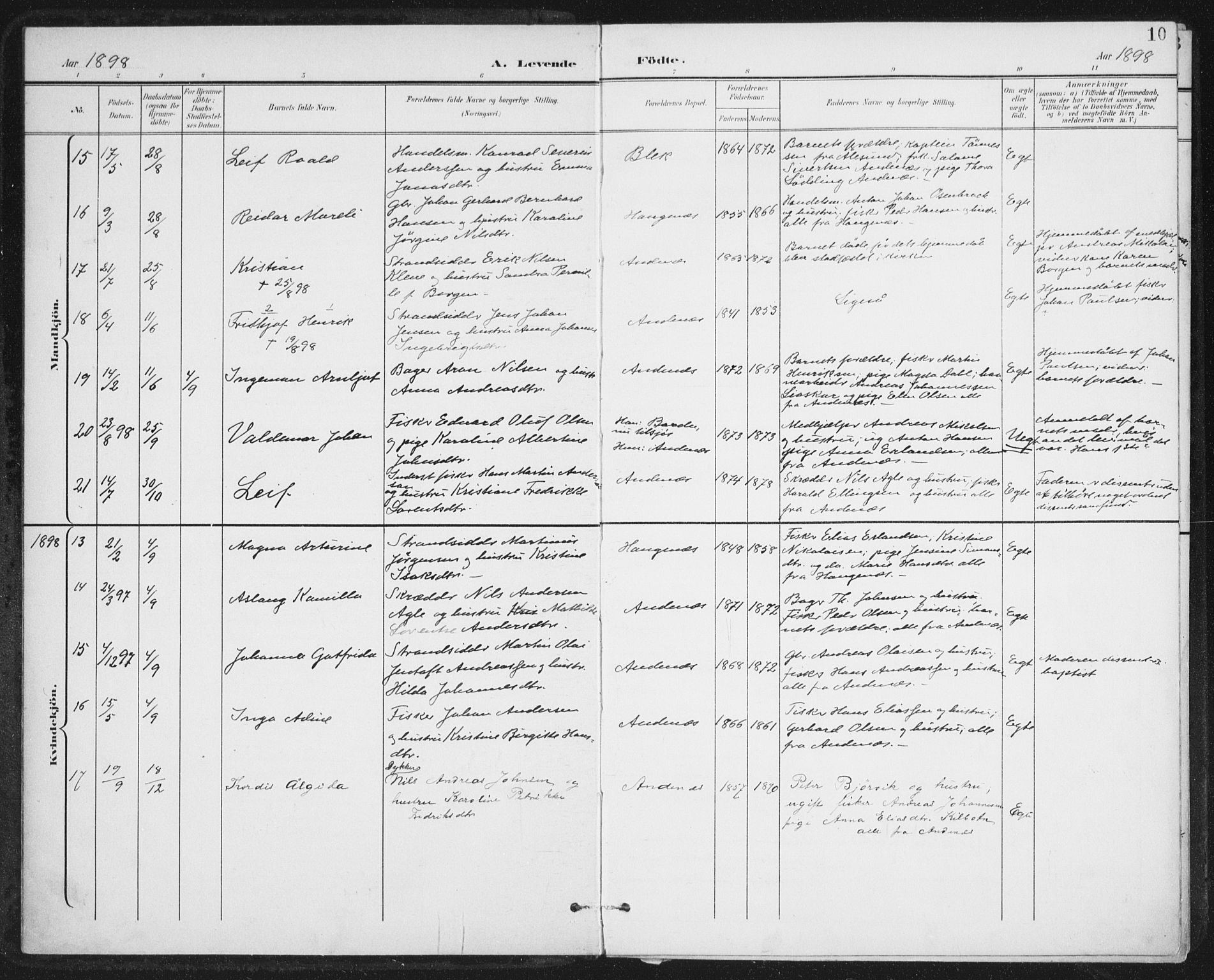 Ministerialprotokoller, klokkerbøker og fødselsregistre - Nordland, AV/SAT-A-1459/899/L1437: Parish register (official) no. 899A05, 1897-1908, p. 10