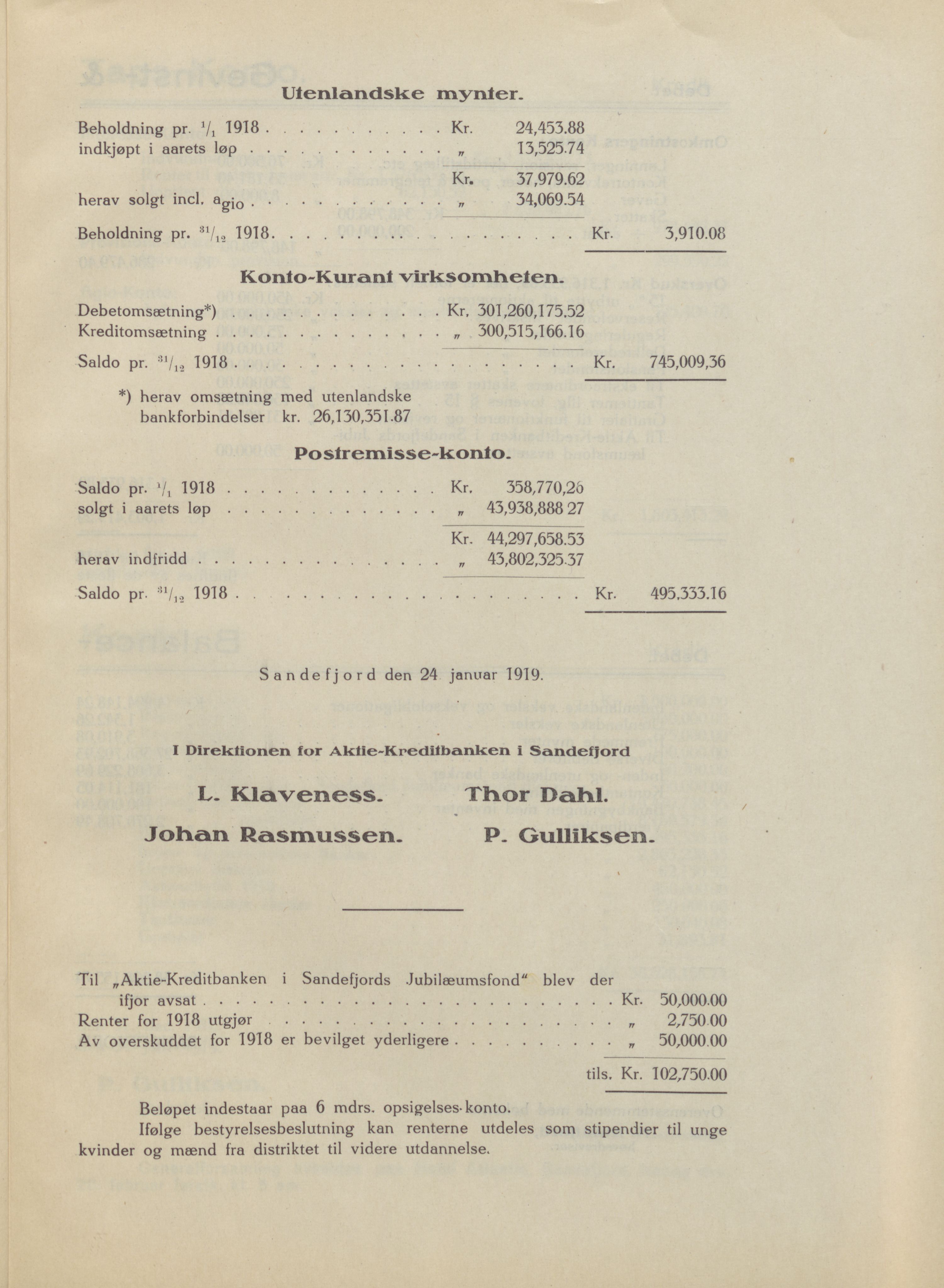 Privatbanken i Sandefjord AS, VEMU/ARS-A-1256/X/L0001: Årsberetninger, 1912-1929, p. 50