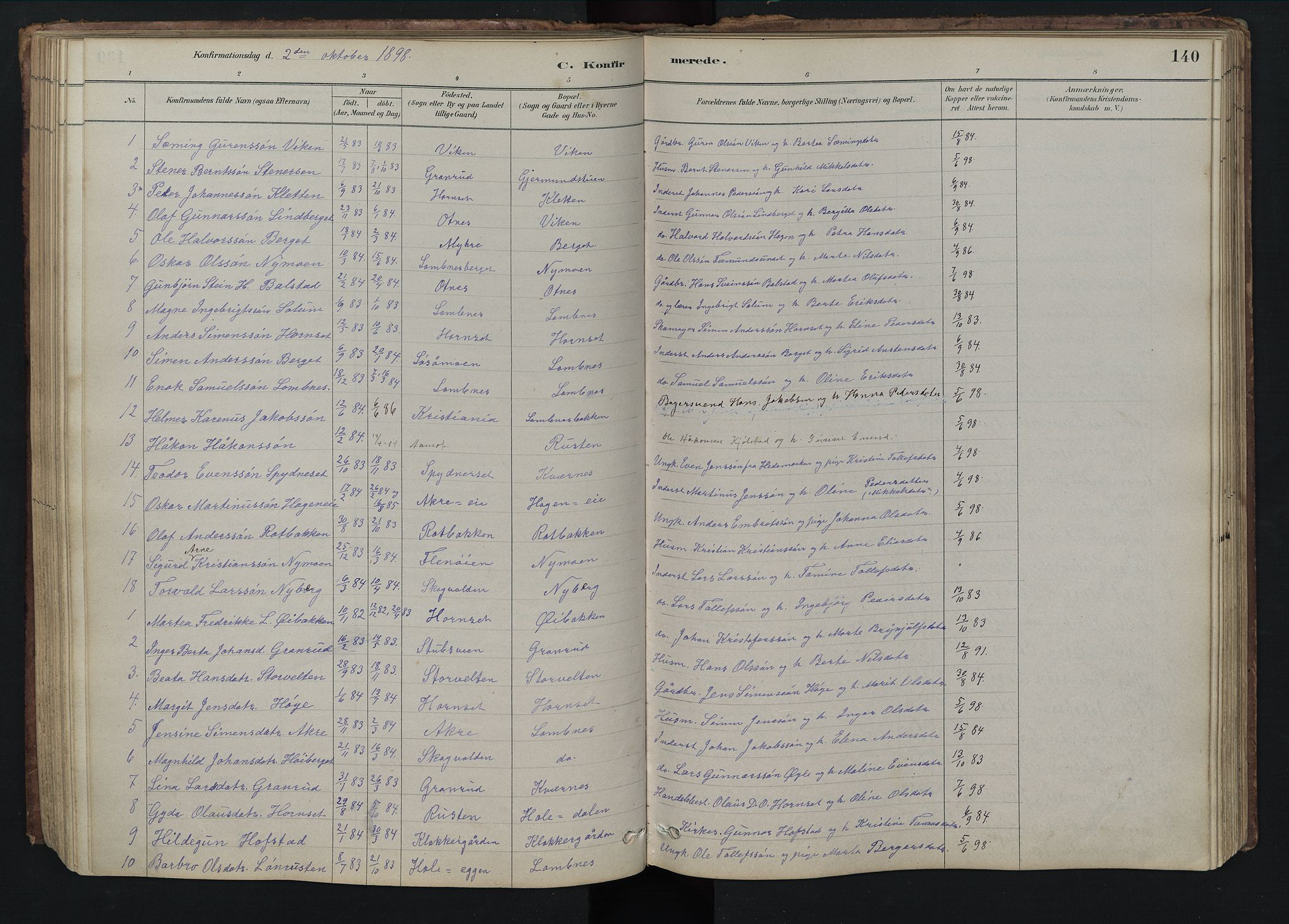 Rendalen prestekontor, SAH/PREST-054/H/Ha/Hab/L0009: Parish register (copy) no. 9, 1879-1902, p. 140