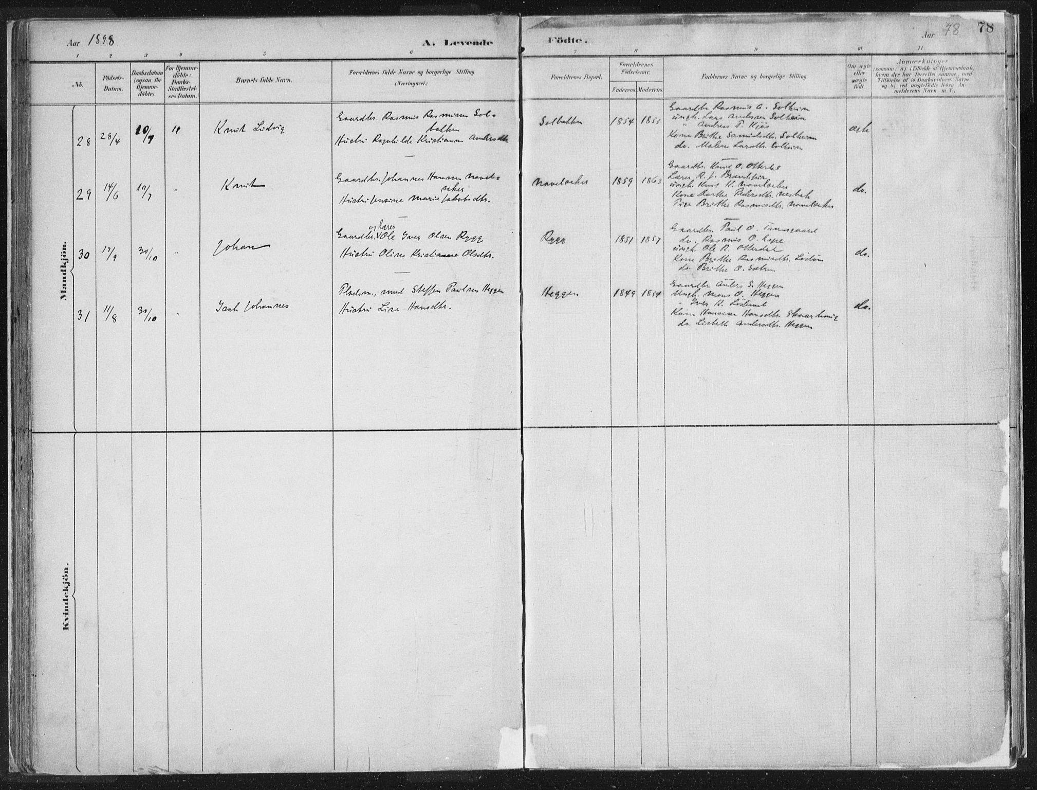 Hornindal sokneprestembete, AV/SAB-A-82401/H/Haa/Haaa/L0003/0001: Parish register (official) no. A 3A, 1887-1917, p. 78