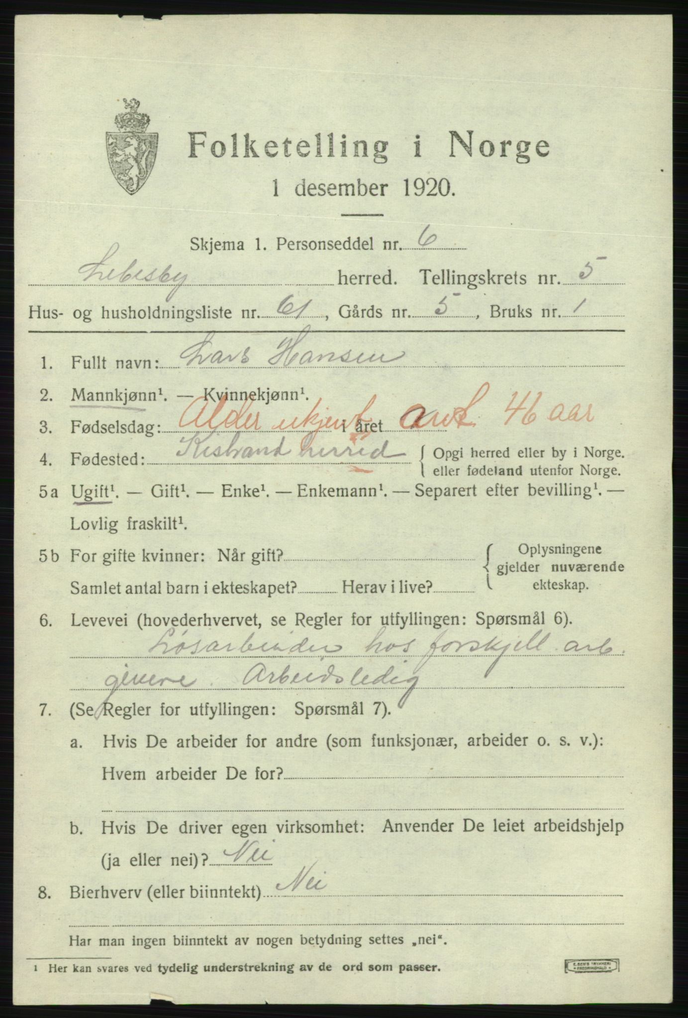 SATØ, 1920 census for Lebesby, 1920, p. 2999