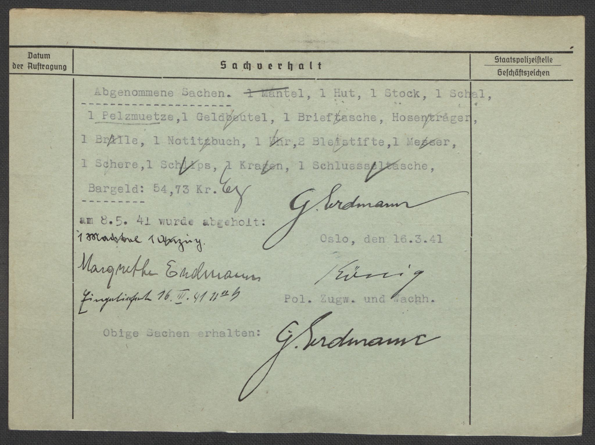Befehlshaber der Sicherheitspolizei und des SD, RA/RAFA-5969/E/Ea/Eaa/L0003: Register over norske fanger i Møllergata 19: Eng-Hag, 1940-1945, p. 21
