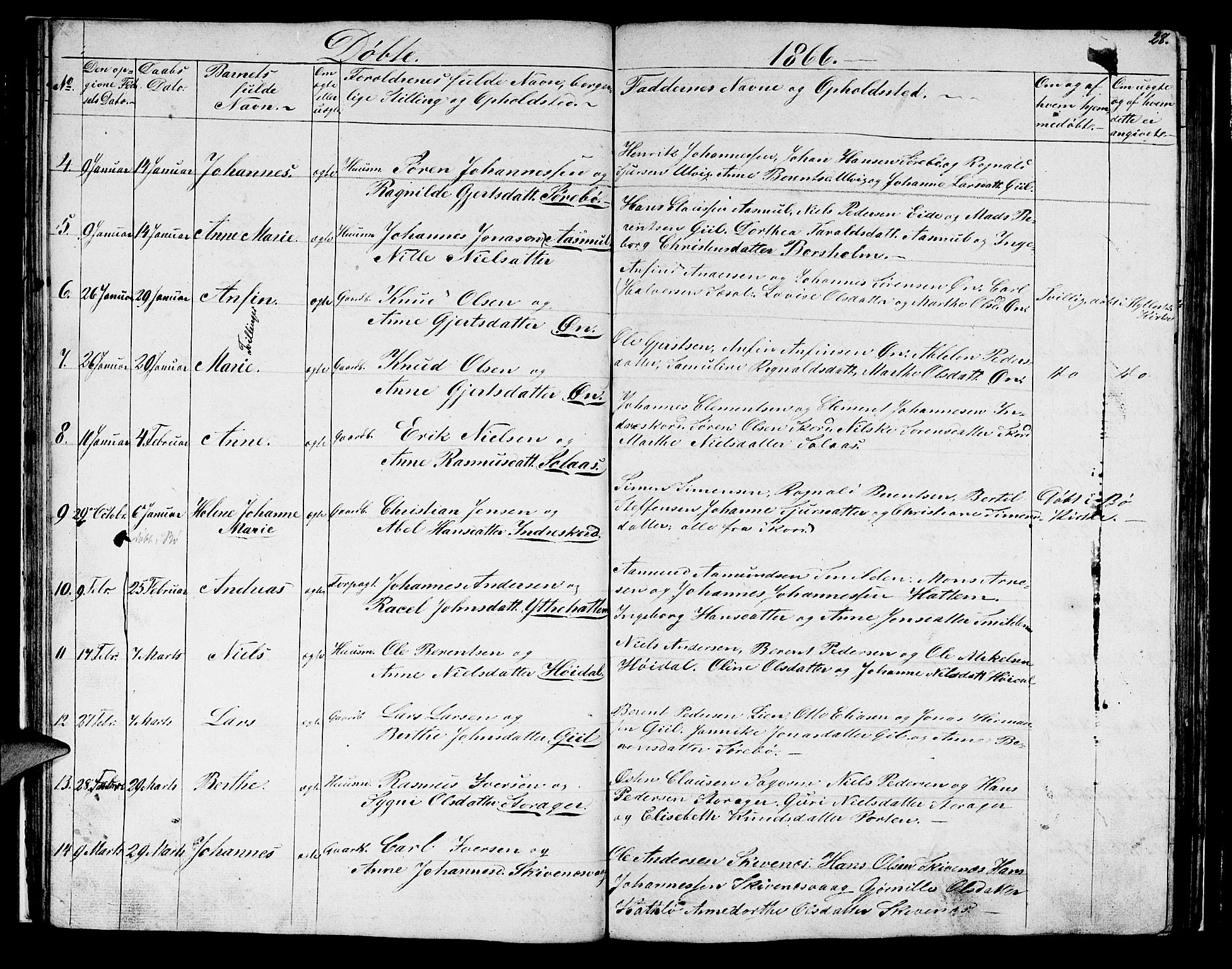 Hyllestad sokneprestembete, AV/SAB-A-80401: Parish register (copy) no. C 1, 1853-1873, p. 28