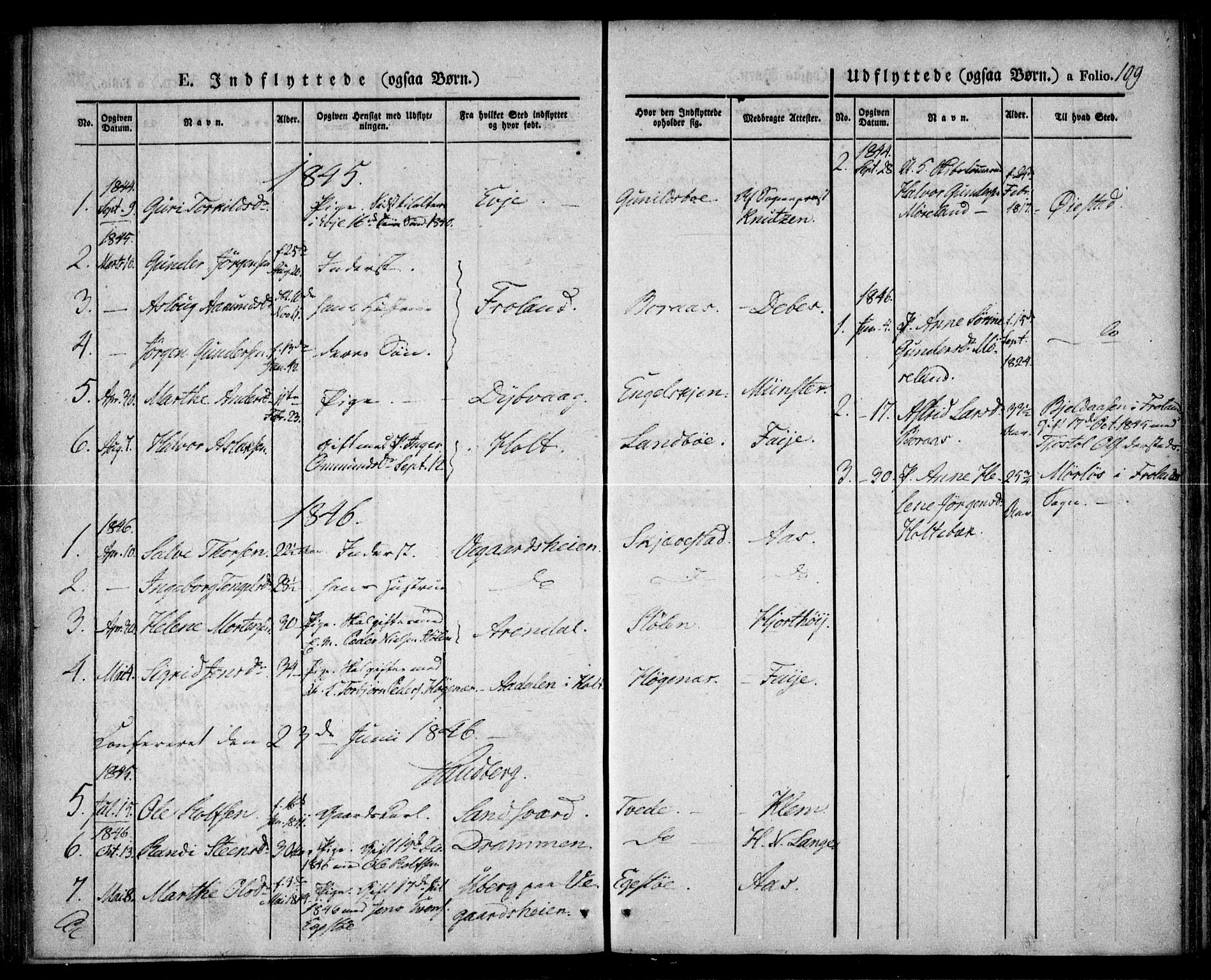 Austre Moland sokneprestkontor, SAK/1111-0001/F/Fa/Faa/L0006: Parish register (official) no. A 6, 1837-1846, p. 109